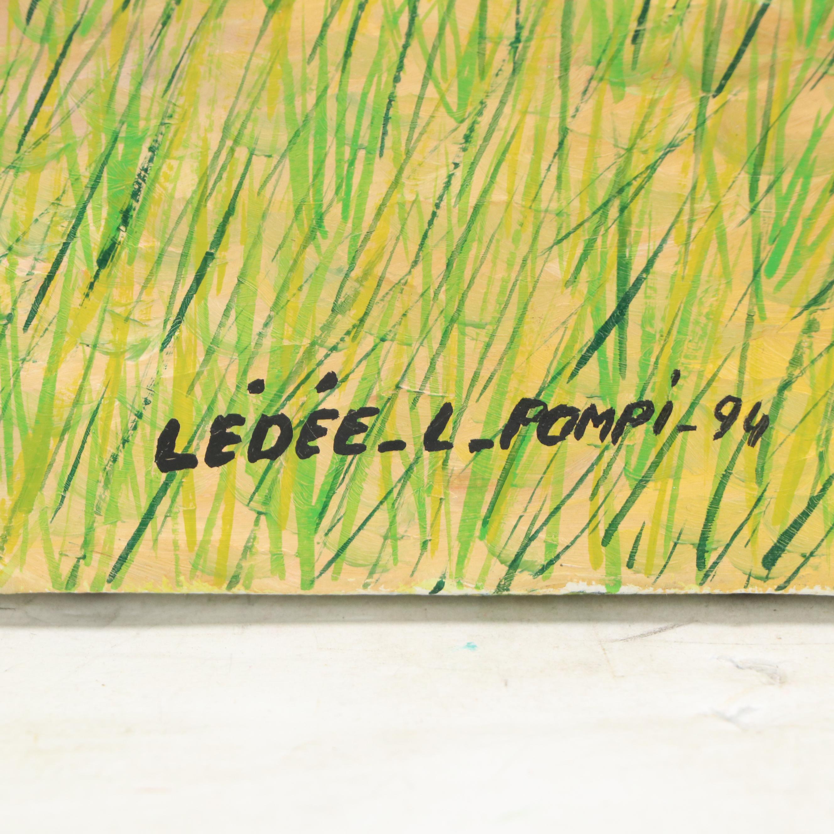 Lédée-Louis Pompi Garden Landscape Acrylic Painting, 1994