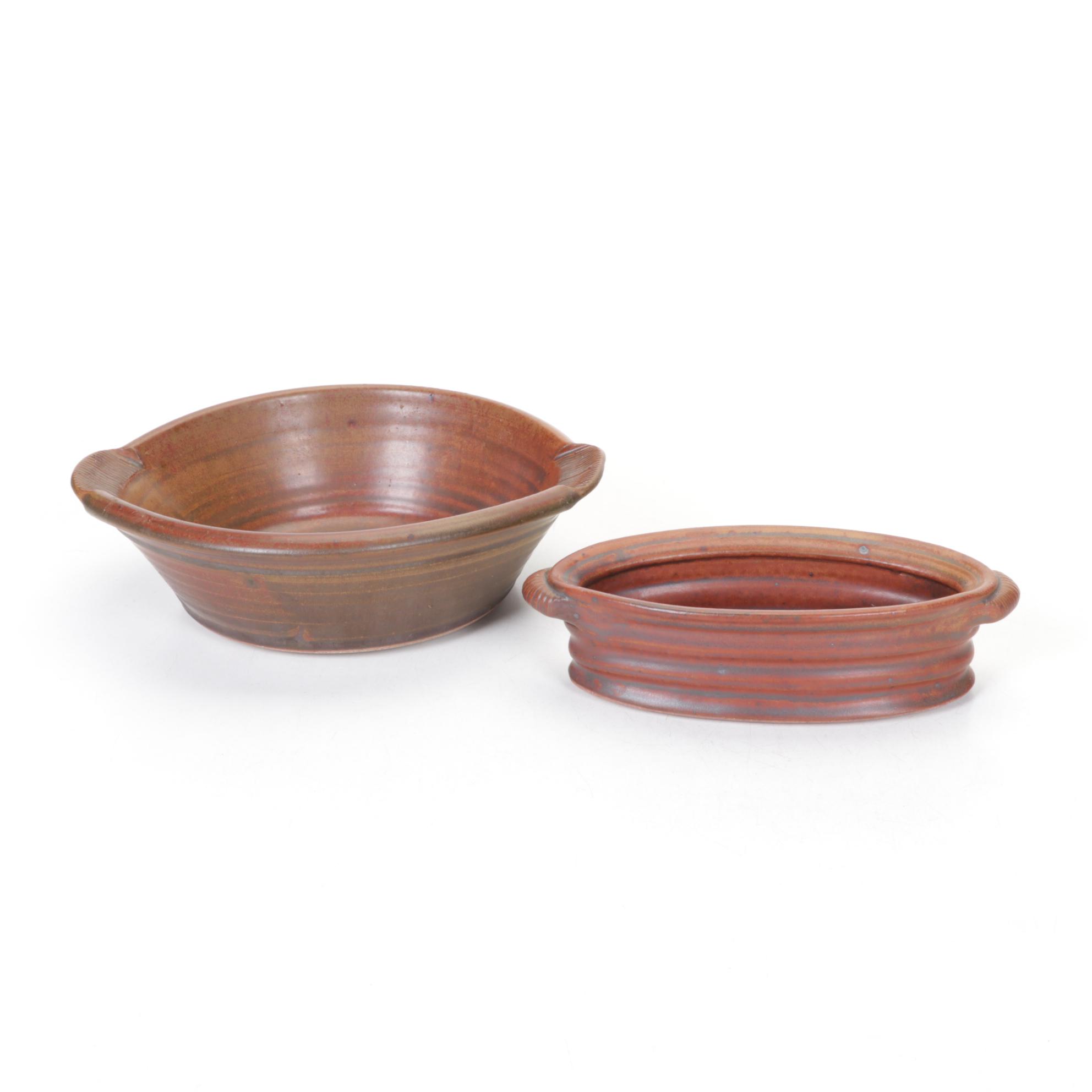 Ellen Shankin Hand-Thrown Pottery Bowls, Vase and Box, Late 20th Century