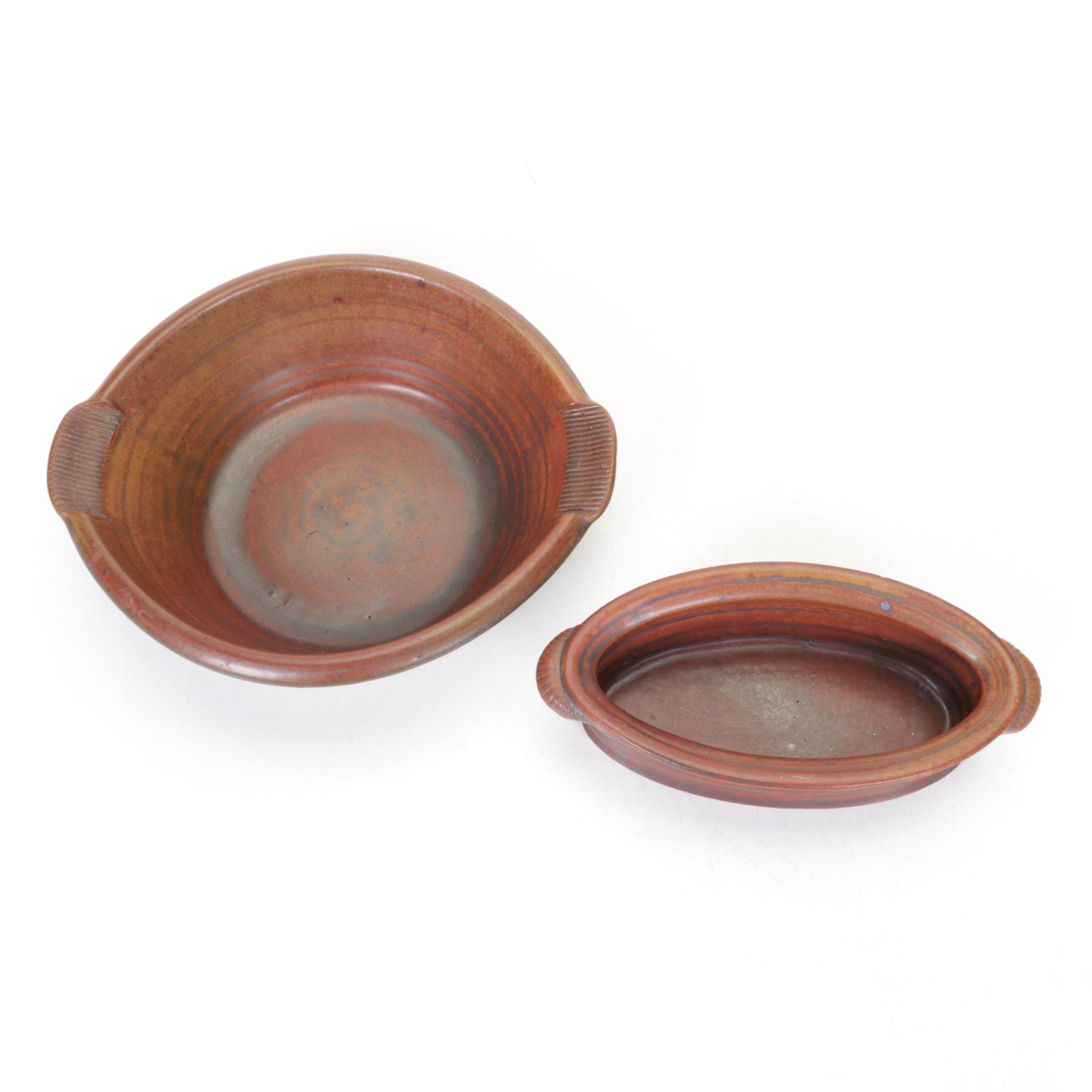 Ellen Shankin Hand-Thrown Pottery Bowls, Vase and Box, Late 20th Century