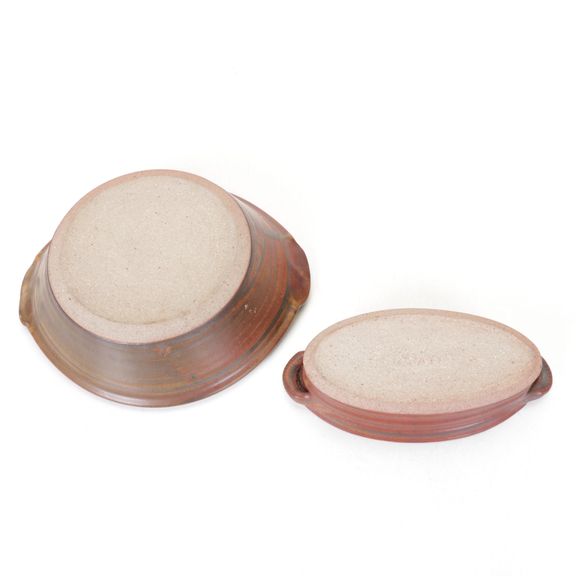 Ellen Shankin Hand-Thrown Pottery Bowls, Vase and Box, Late 20th Century