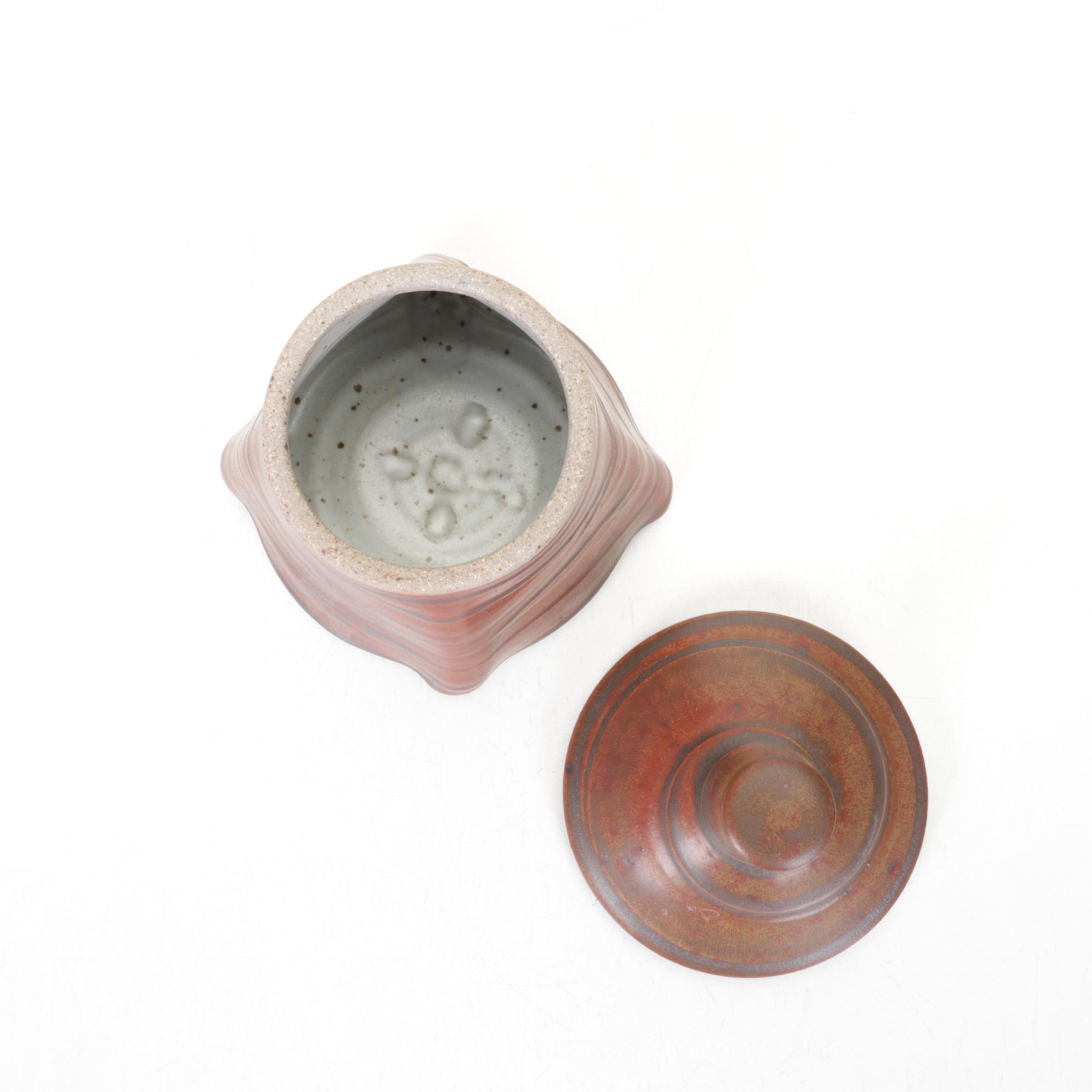 Ellen Shankin Hand-Thrown Pottery Bowls, Vase and Box, Late 20th Century