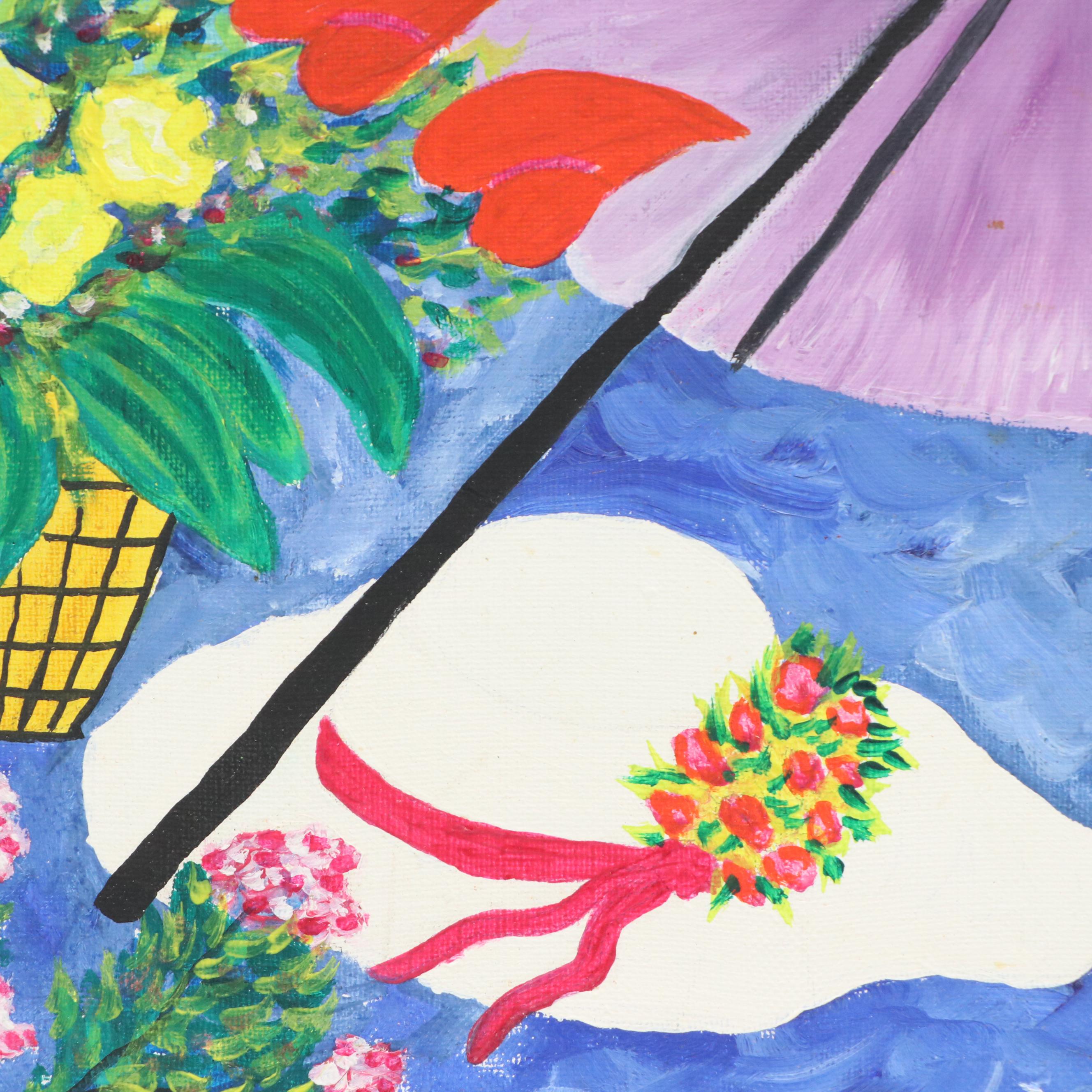 Lédée-Louis Pompi Garden Scene Acrylic Painting "Bagatelles," 1994