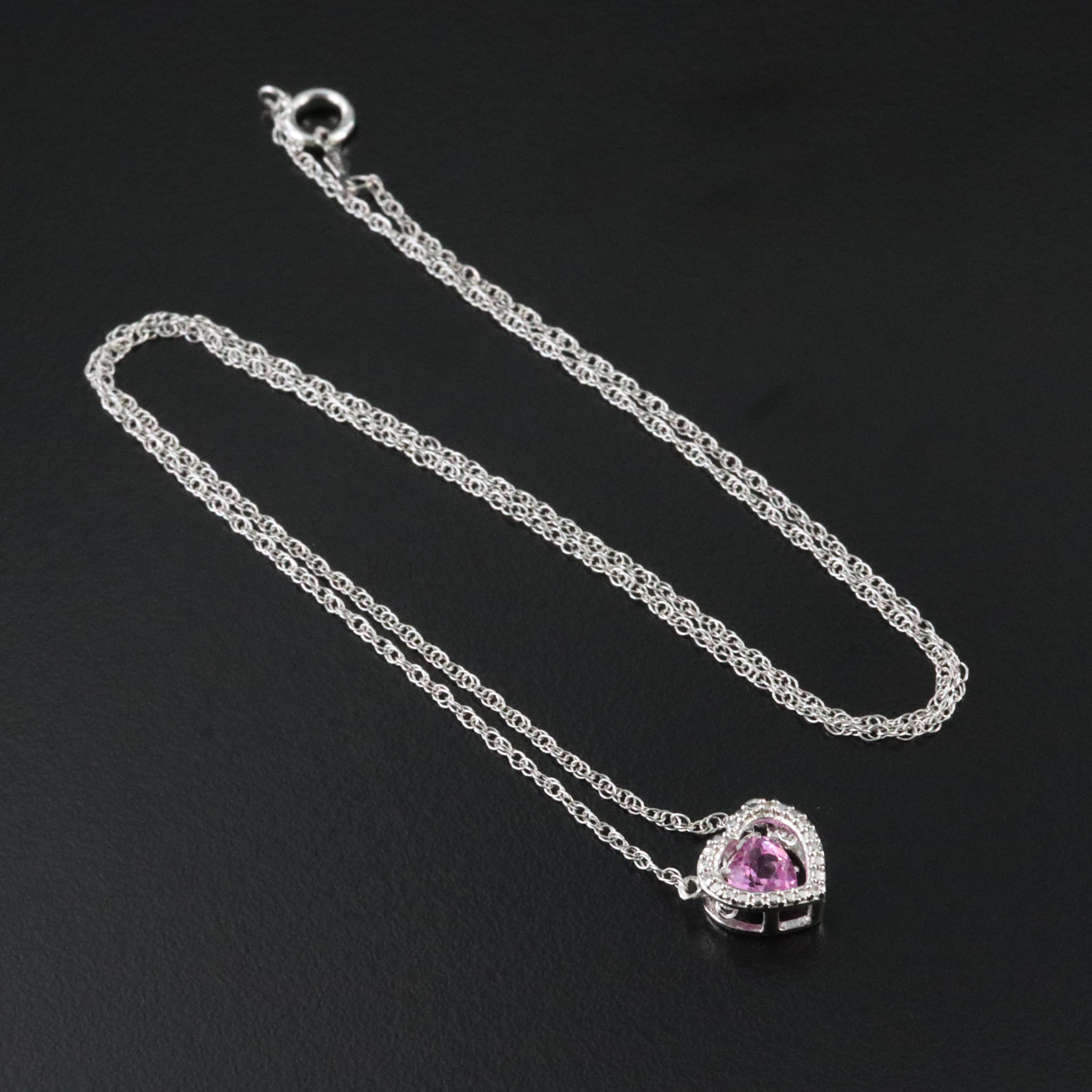 Sterling Pink and White Sapphire Trembler Heart Pendant Necklace