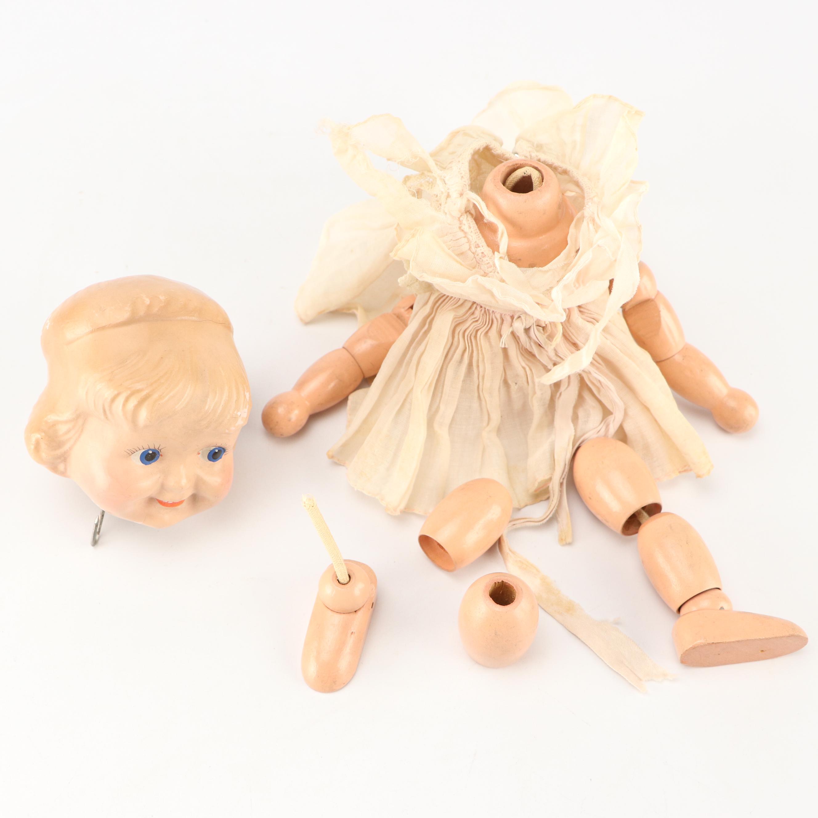 Madame Hendron Doll with Other Composite Doll and  Glasco Baby Vanity Jars