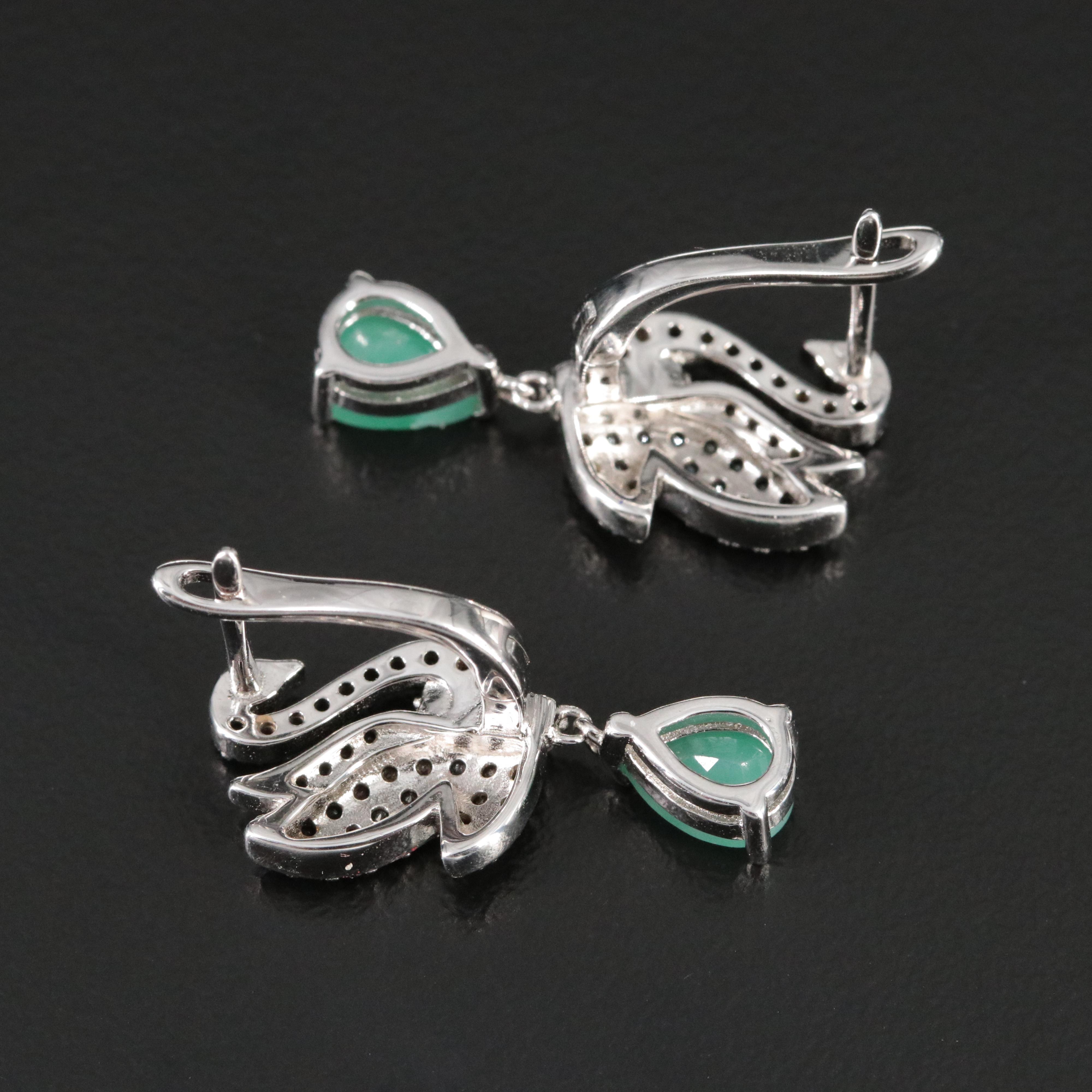 Sterling Emerald and Spinel Swan Drop Earrings