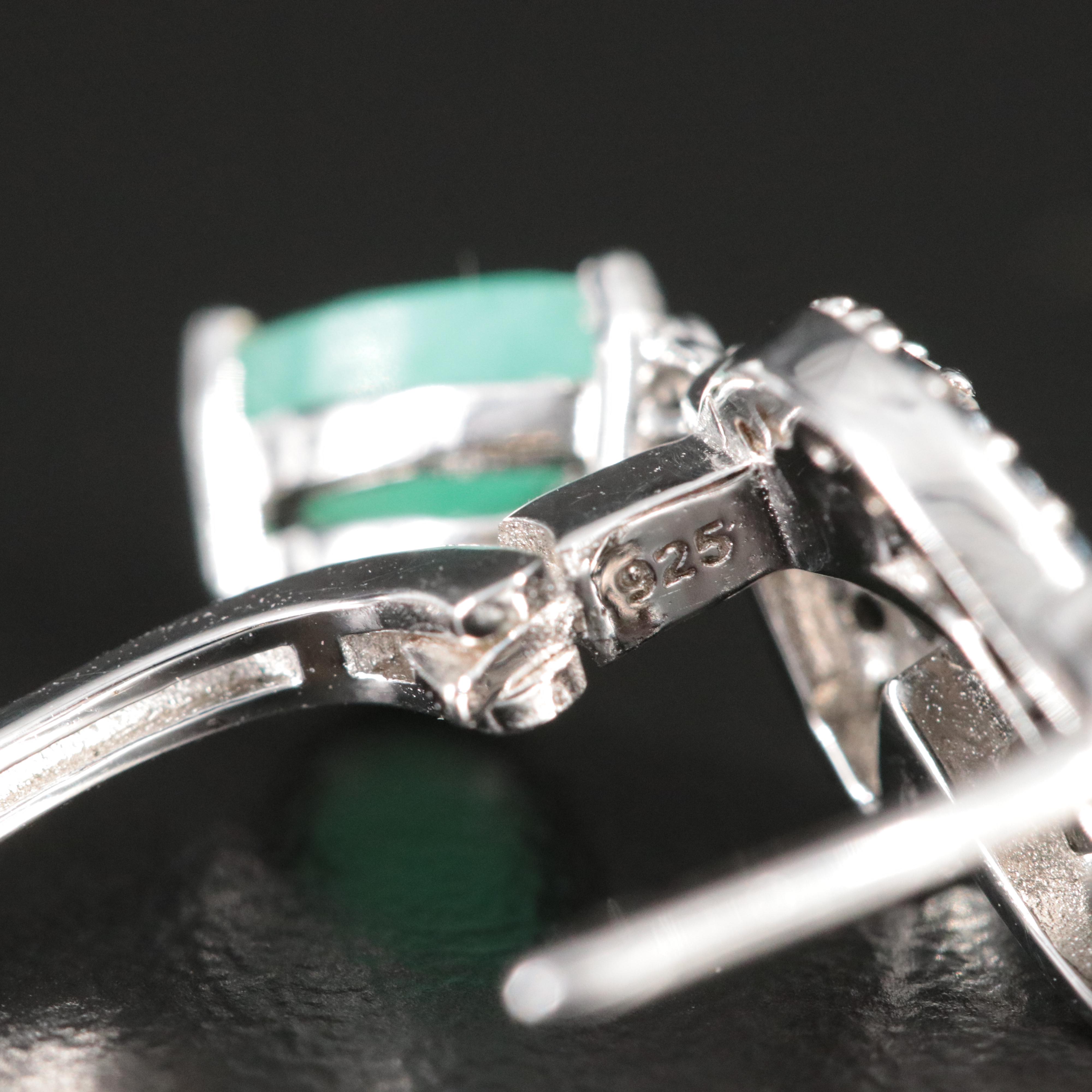 Sterling Emerald and Spinel Swan Drop Earrings