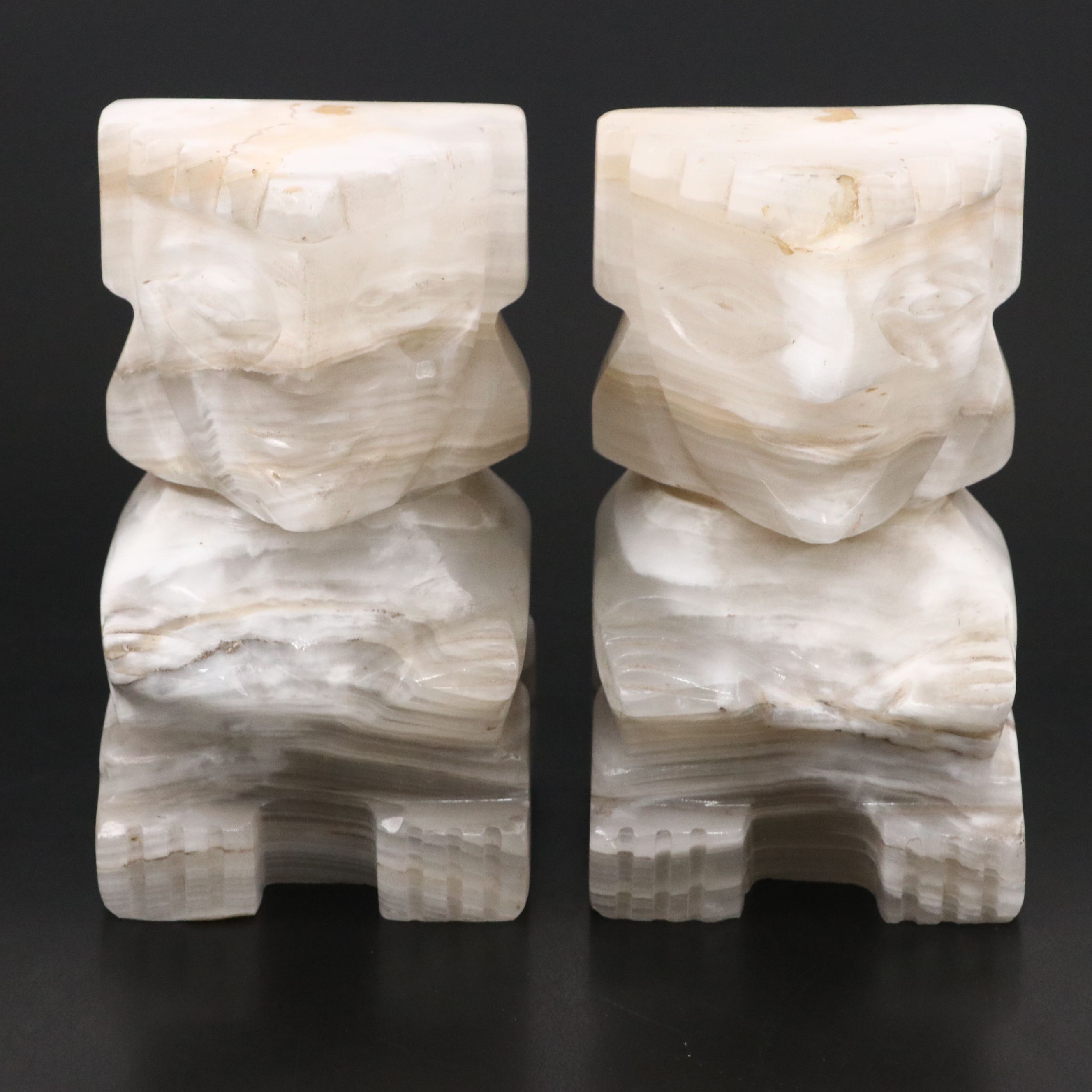 Mexican Banded Calcite Figural Bookends, Mid/Late 20th Century