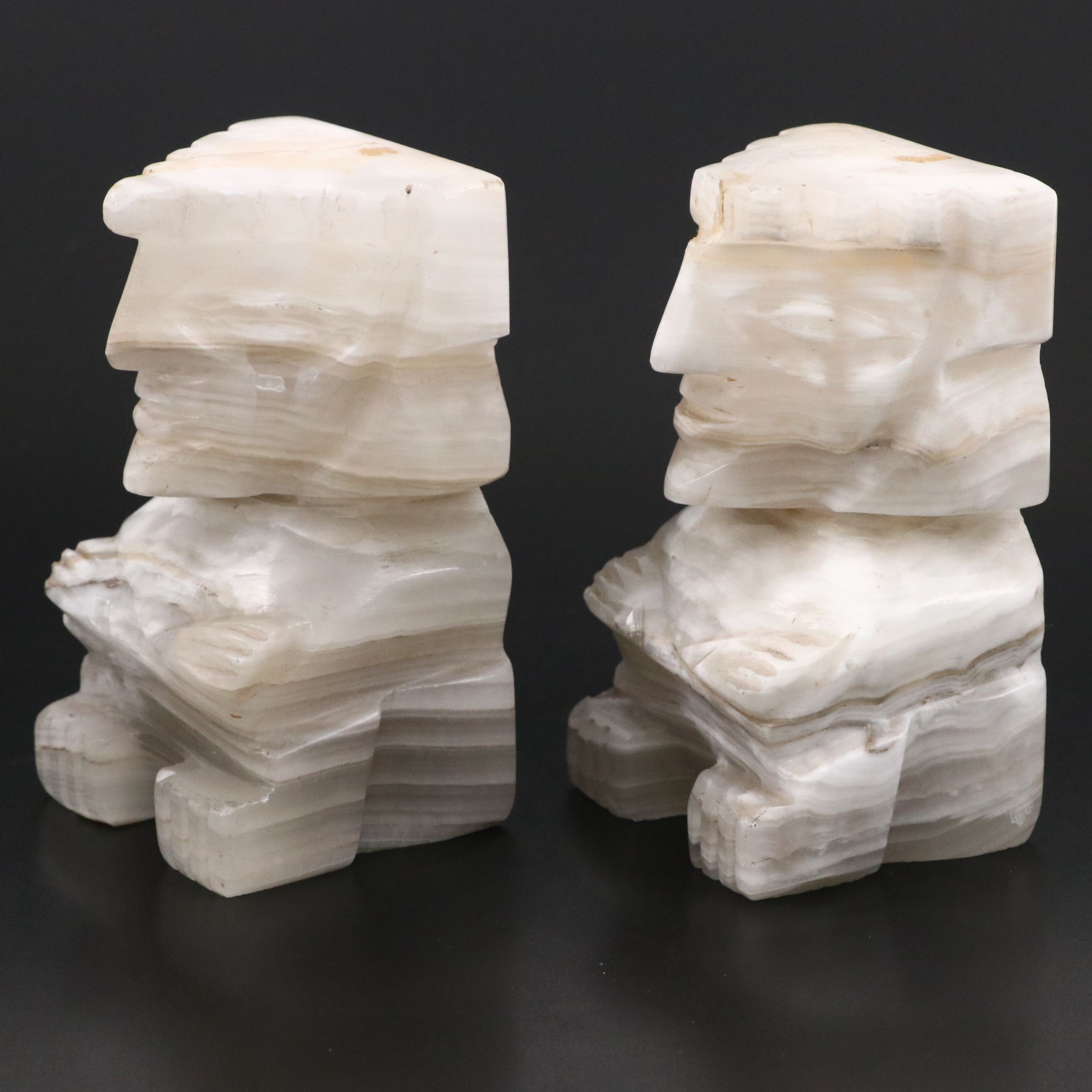 Mexican Banded Calcite Figural Bookends, Mid/Late 20th Century