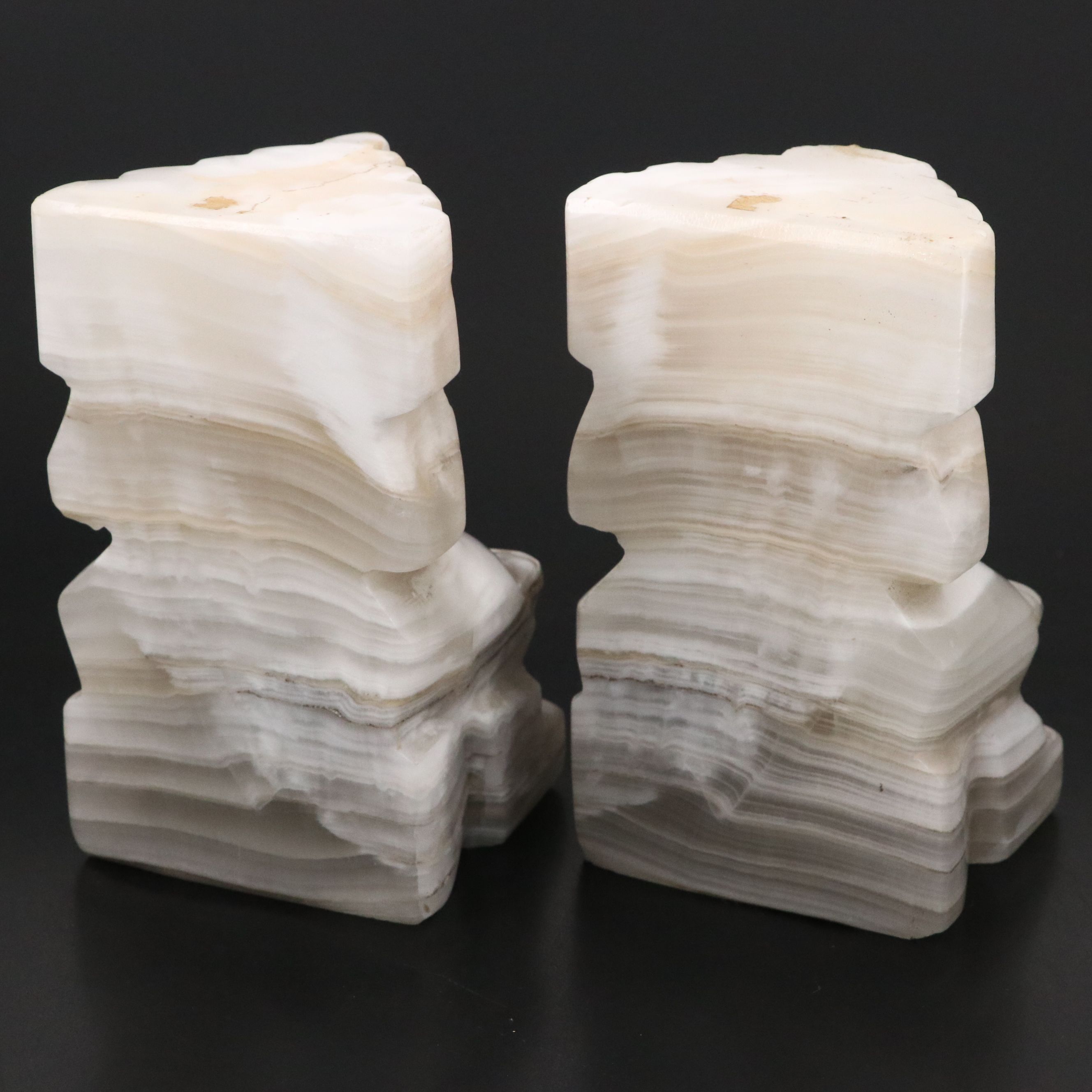Mexican Banded Calcite Figural Bookends, Mid/Late 20th Century