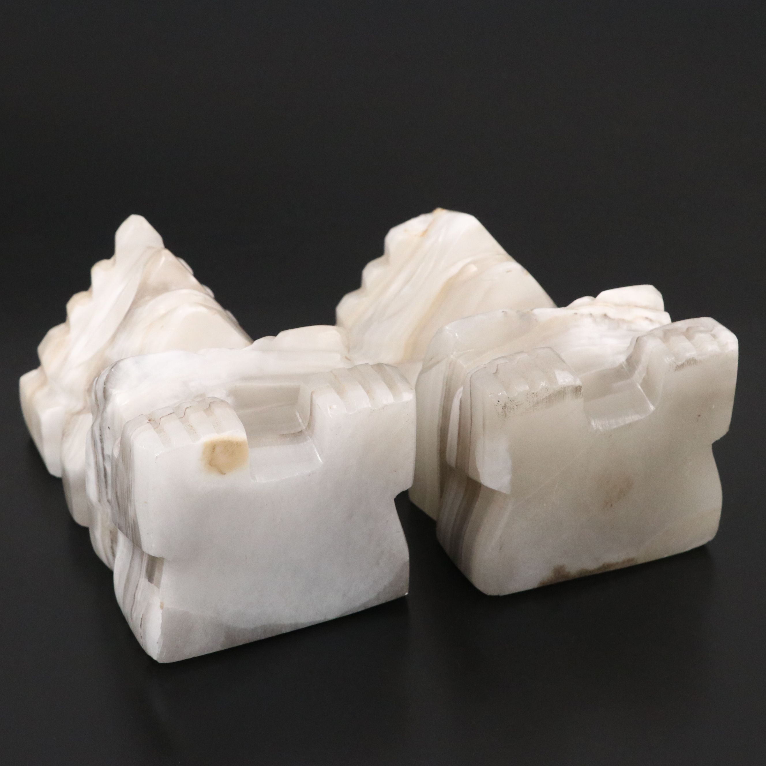 Mexican Banded Calcite Figural Bookends, Mid/Late 20th Century