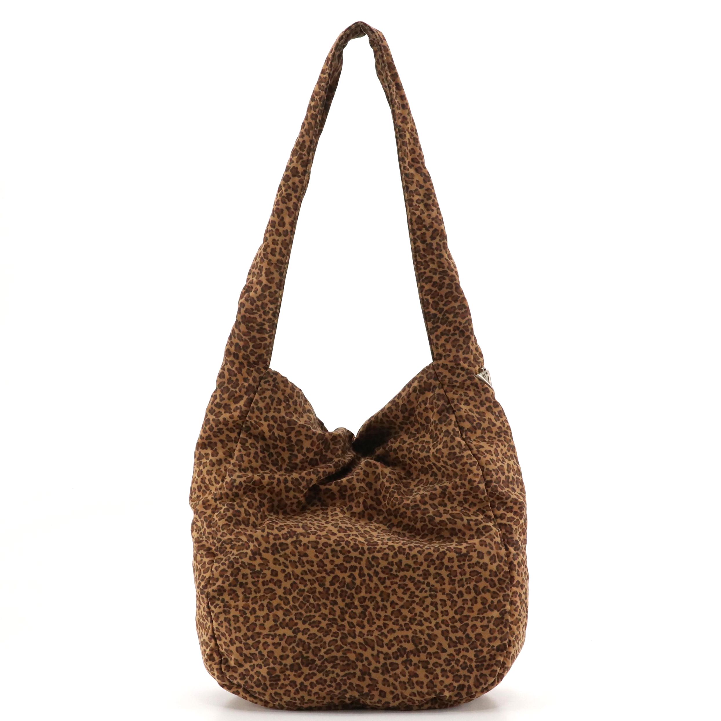 Bottega Veneta Vintage Hobo Shoulder Bag in Leopard Printed Soft Nylon