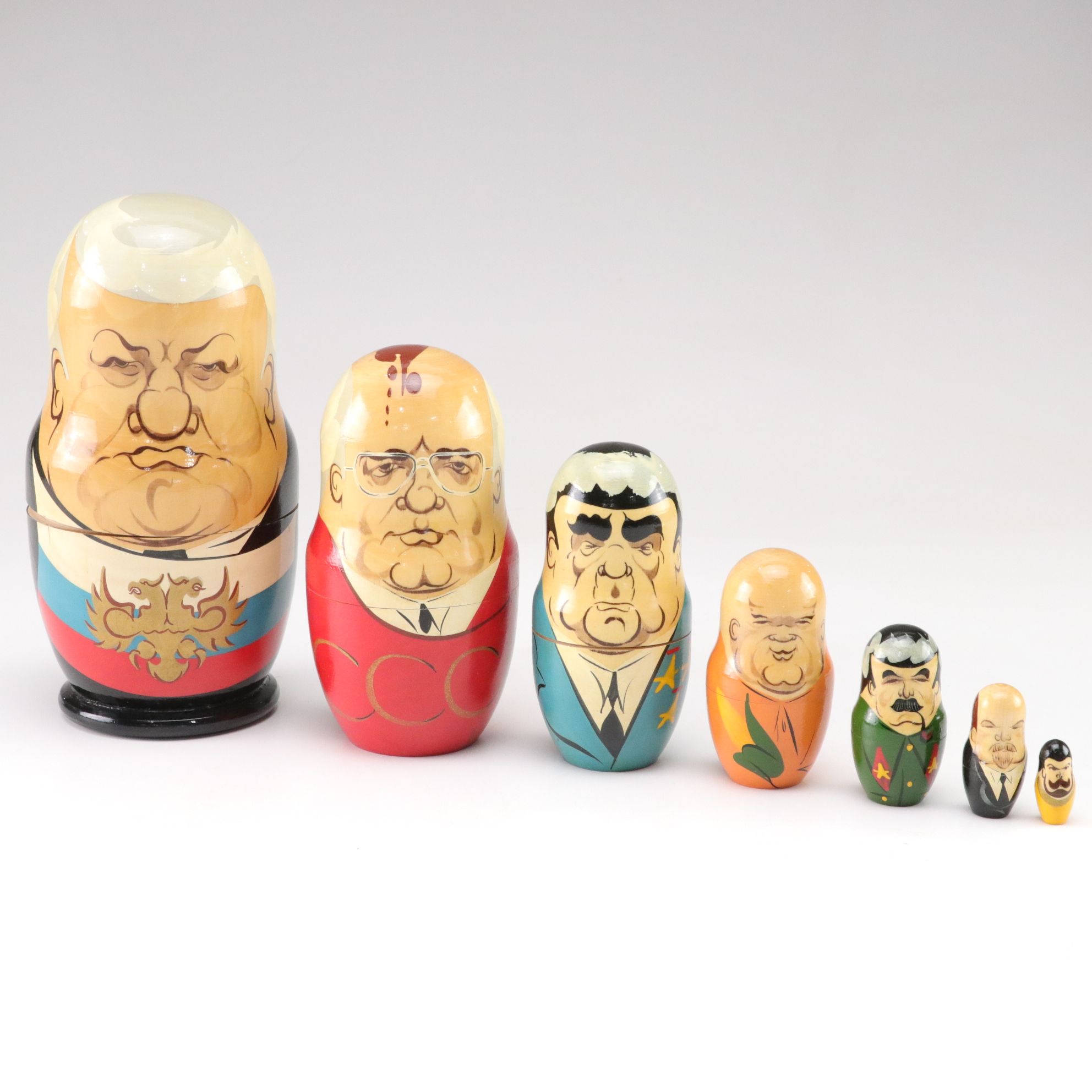 USSR Hand-Painted Wooden Russian Leaders Matryoshka Dolls