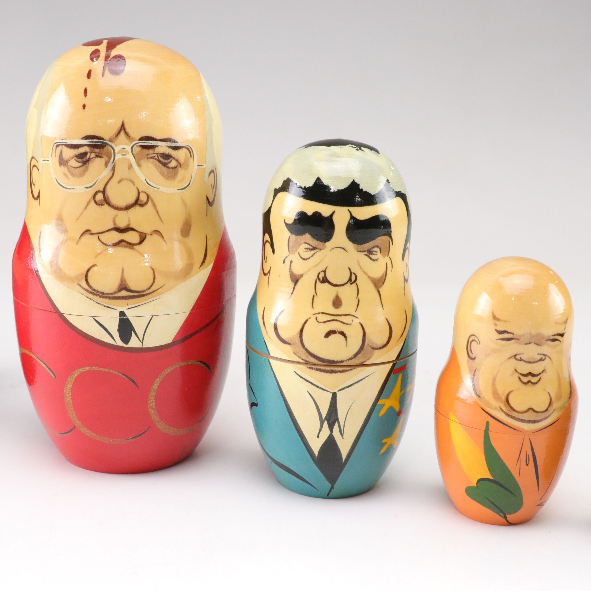 USSR Hand-Painted Wooden Russian Leaders Matryoshka Dolls