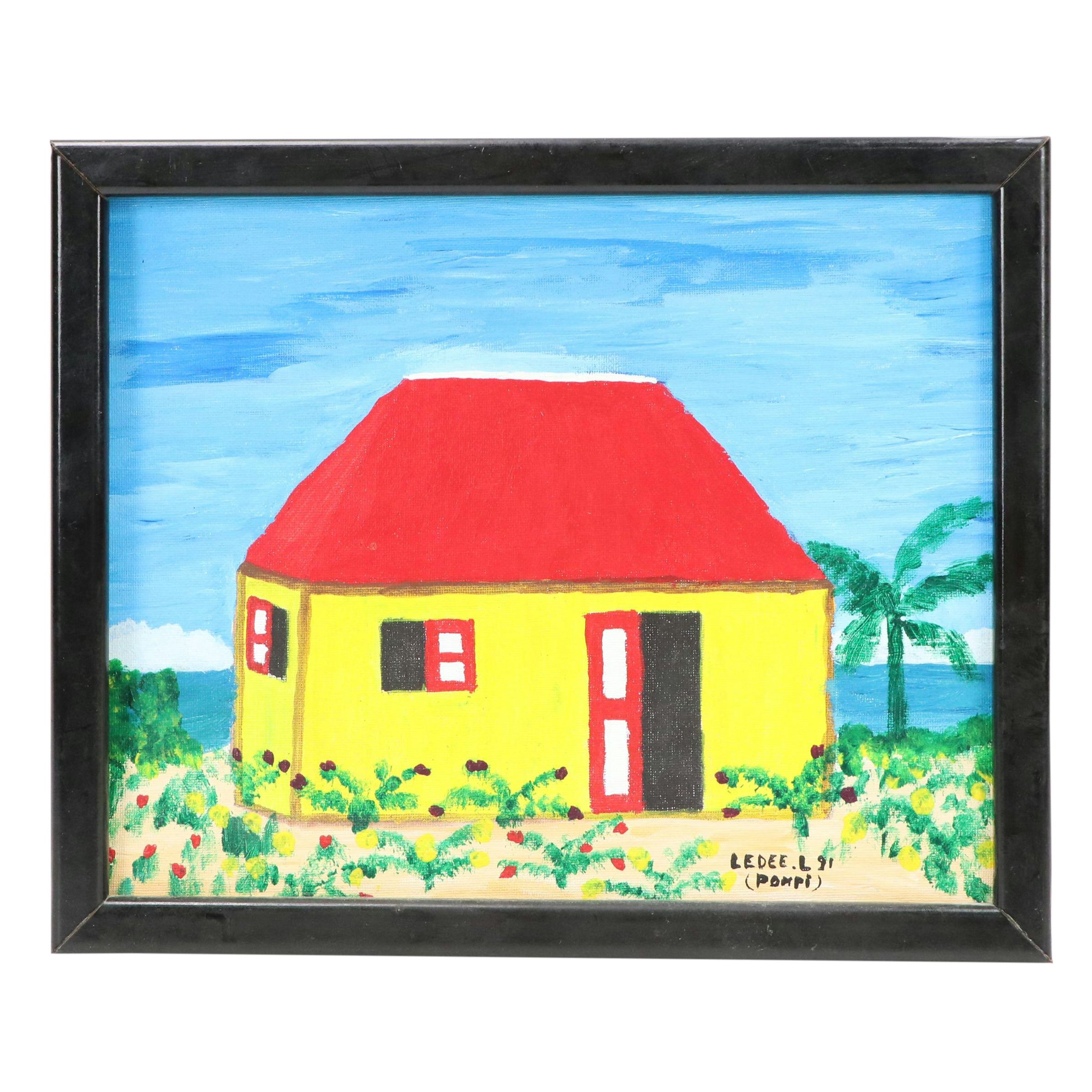 Lédée-Louis Pompi Residential Coastal Landscape Acrylic Painting, 1991