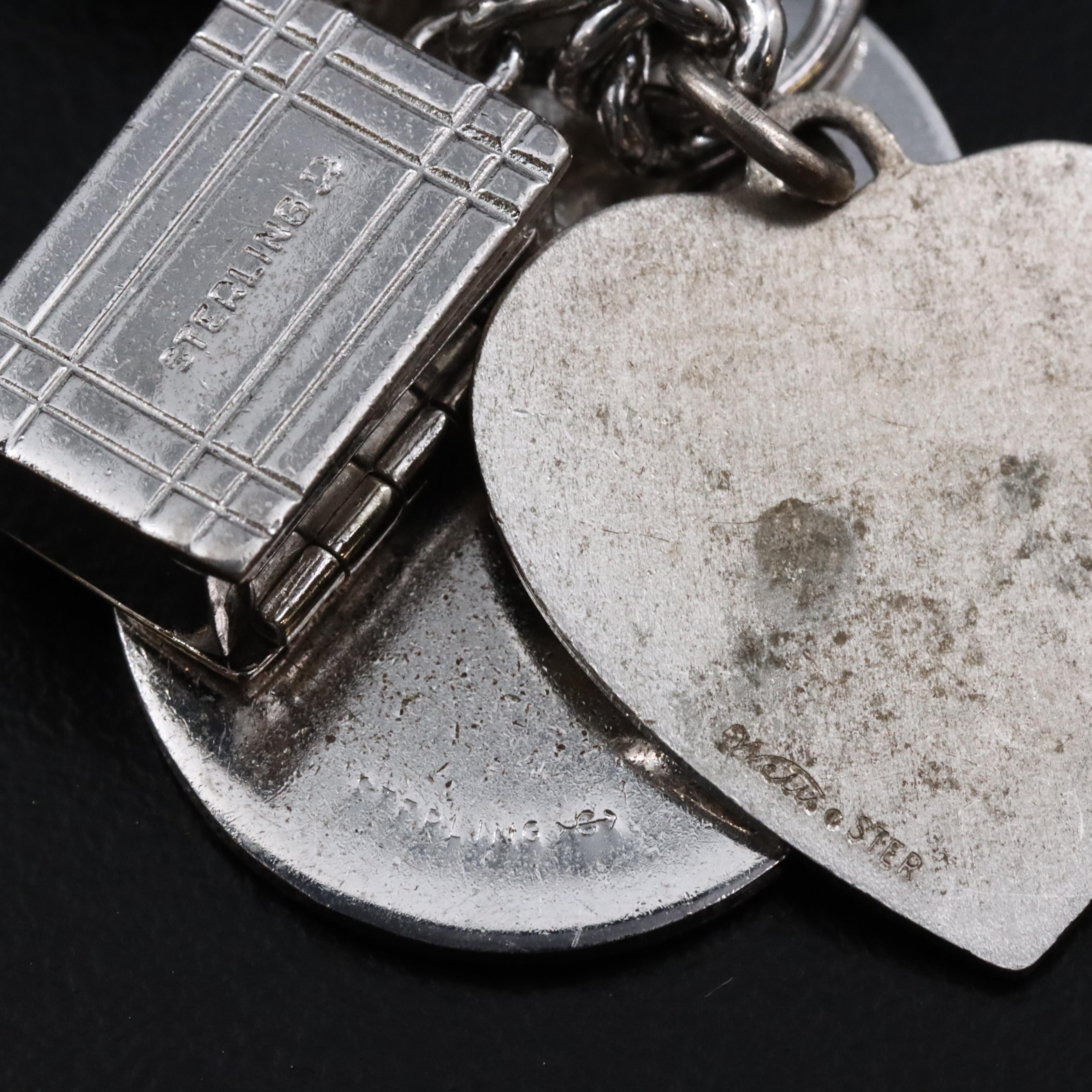 Vintage Sterling Charm Bracelet with Enamel and Faux Pearls
