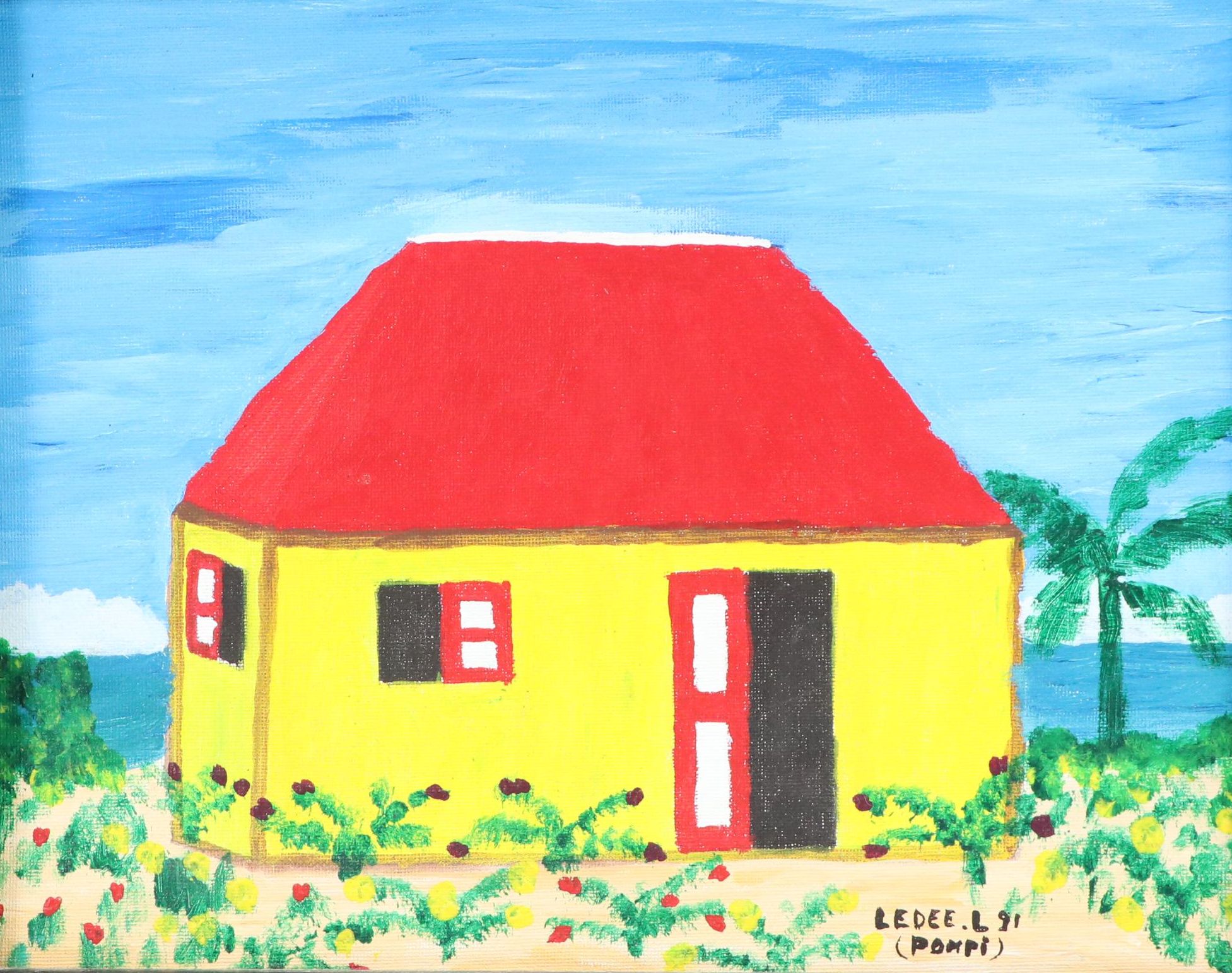 Lédée-Louis Pompi Residential Coastal Landscape Acrylic Painting, 1991