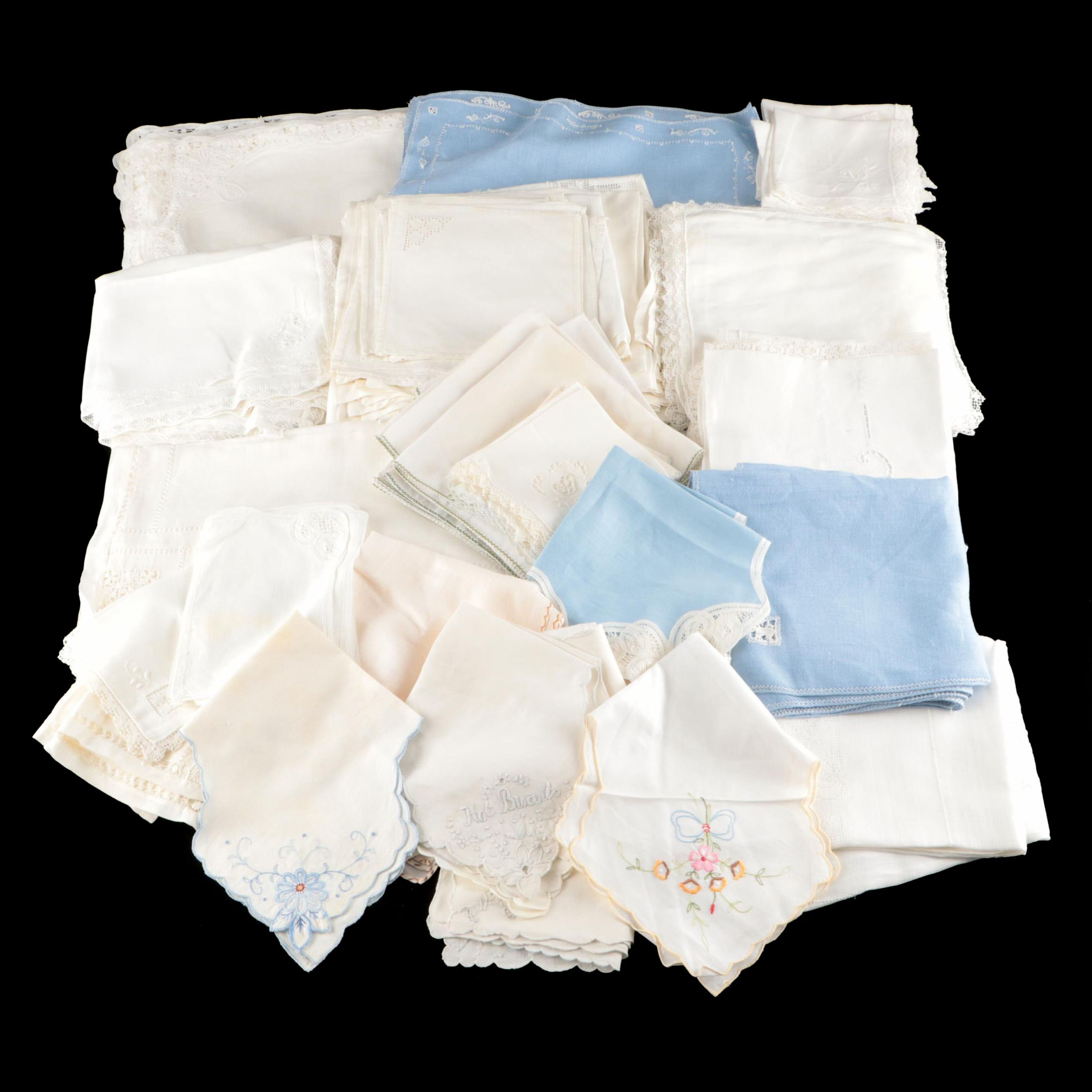 Embroidered Lace Napkins, Placemats, and Table Cloth