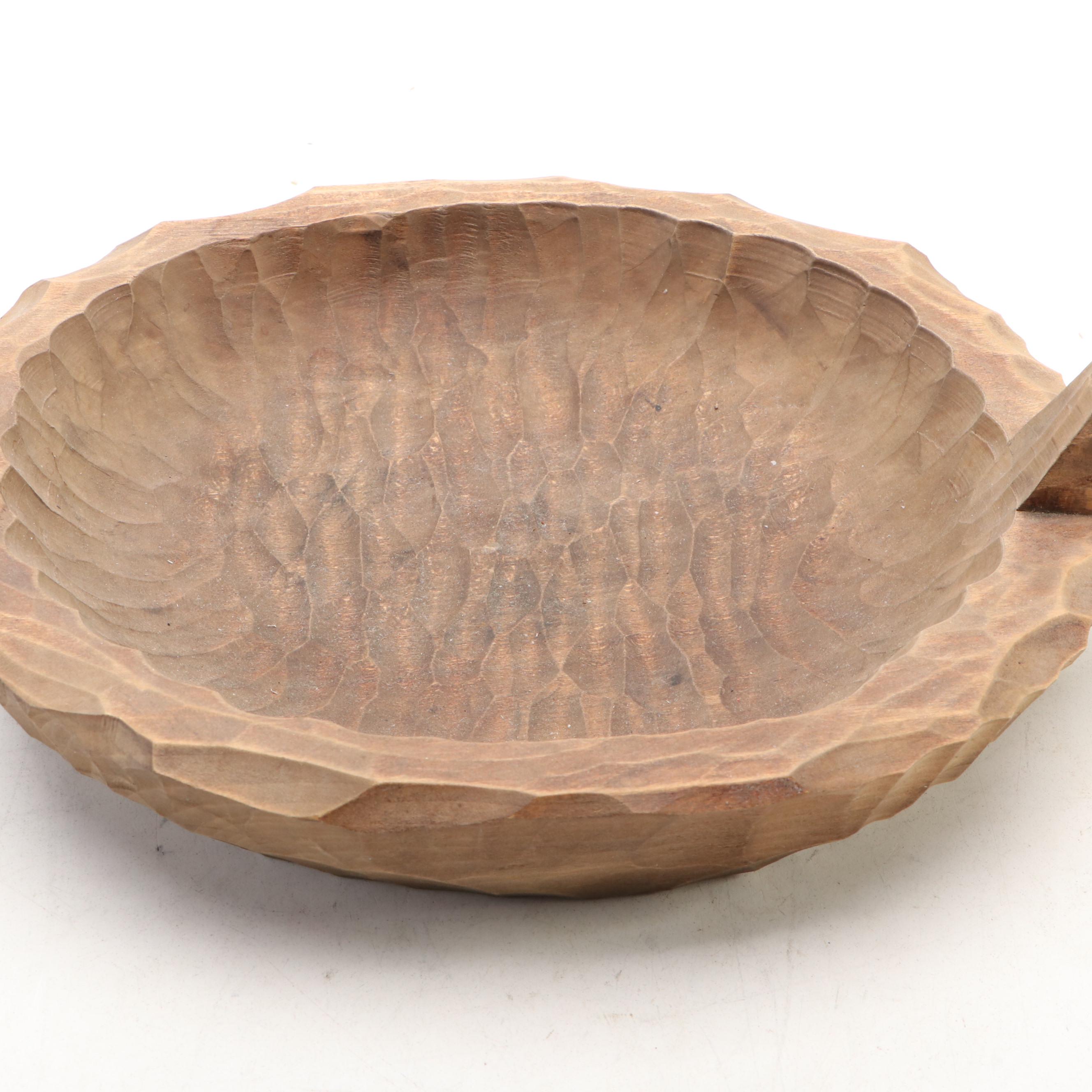 Primitive Style Hand-Carved Wood Fruit Bowls, Late 20th Century