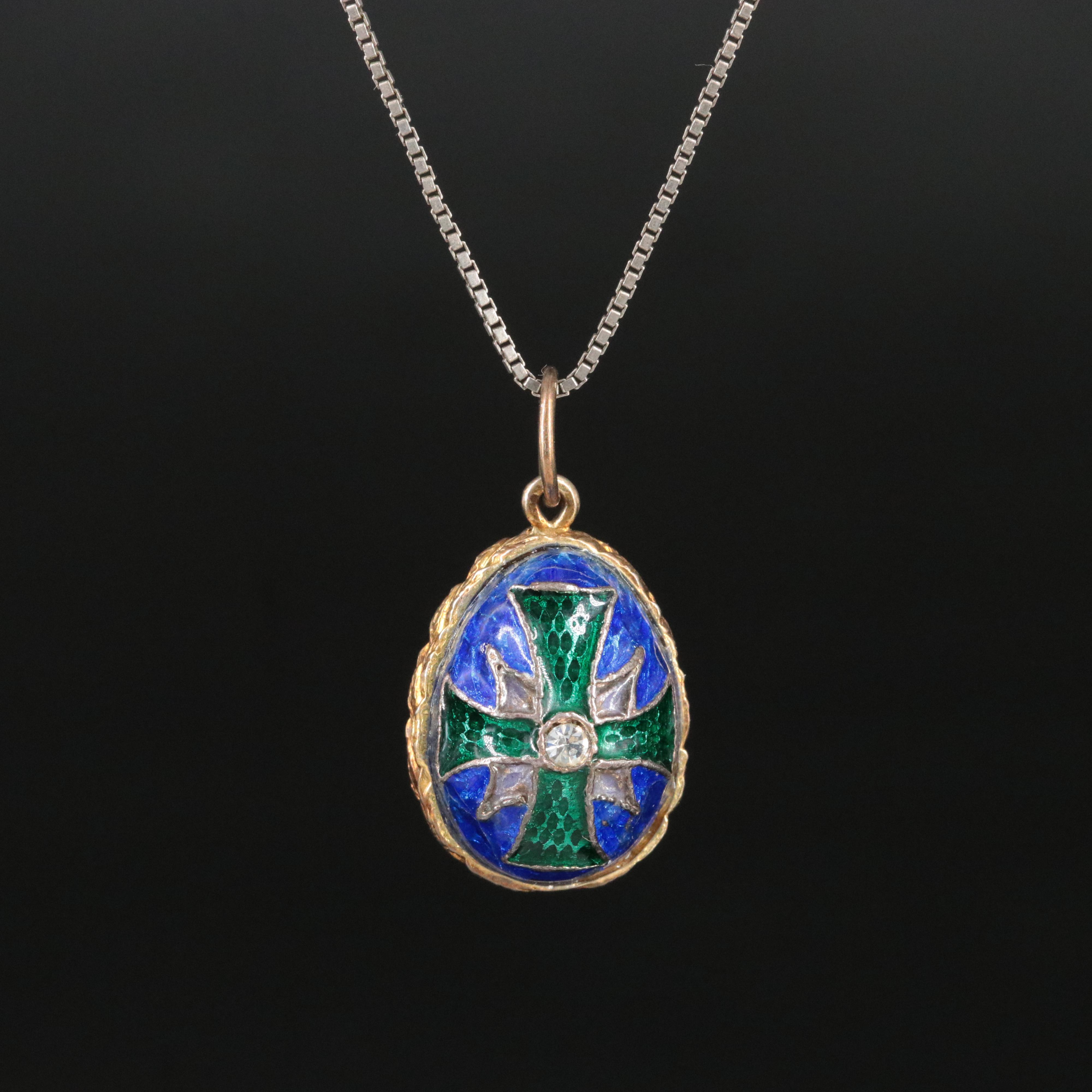 Enamel and Foilback Pendant Necklace
