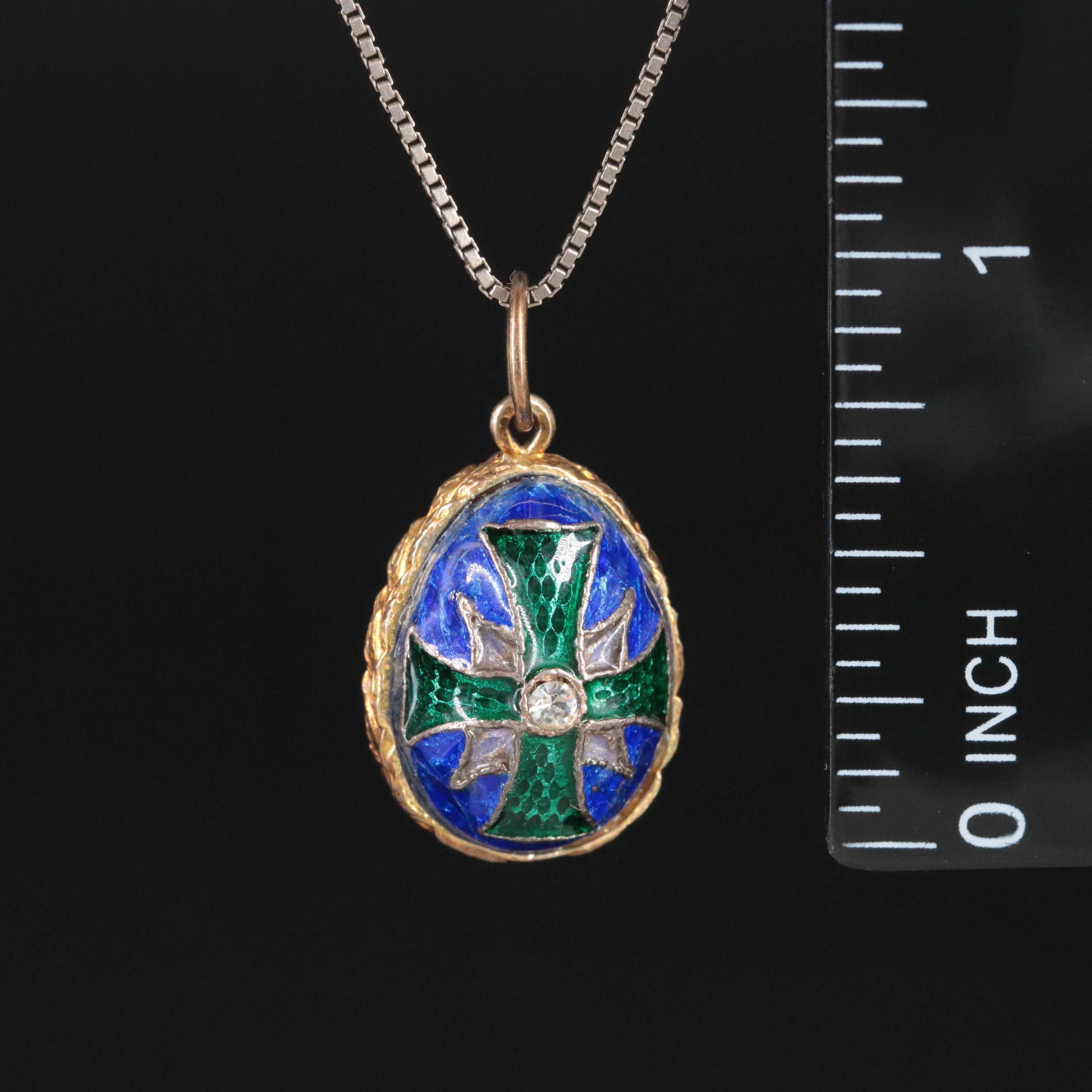 Enamel and Foilback Pendant Necklace