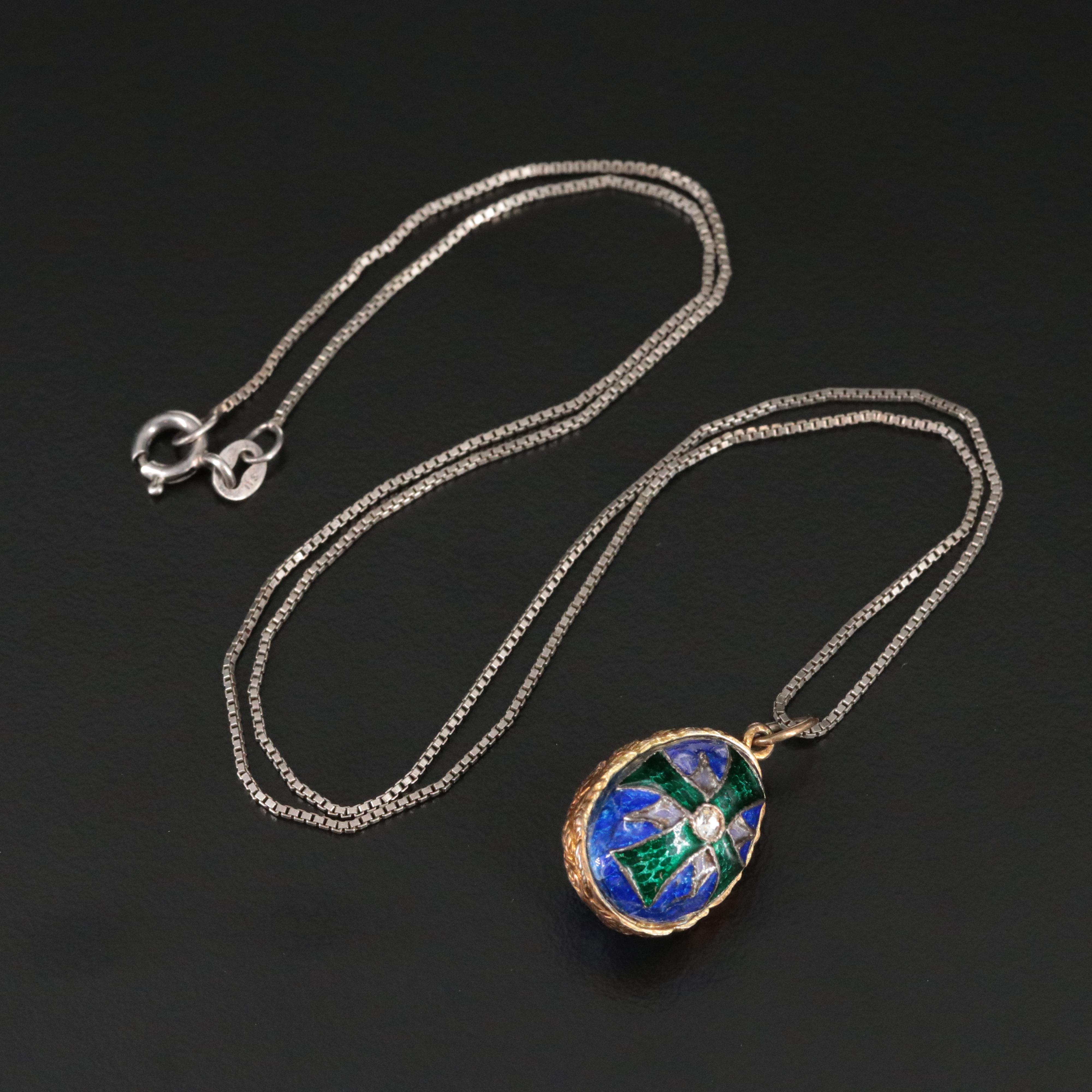 Enamel and Foilback Pendant Necklace