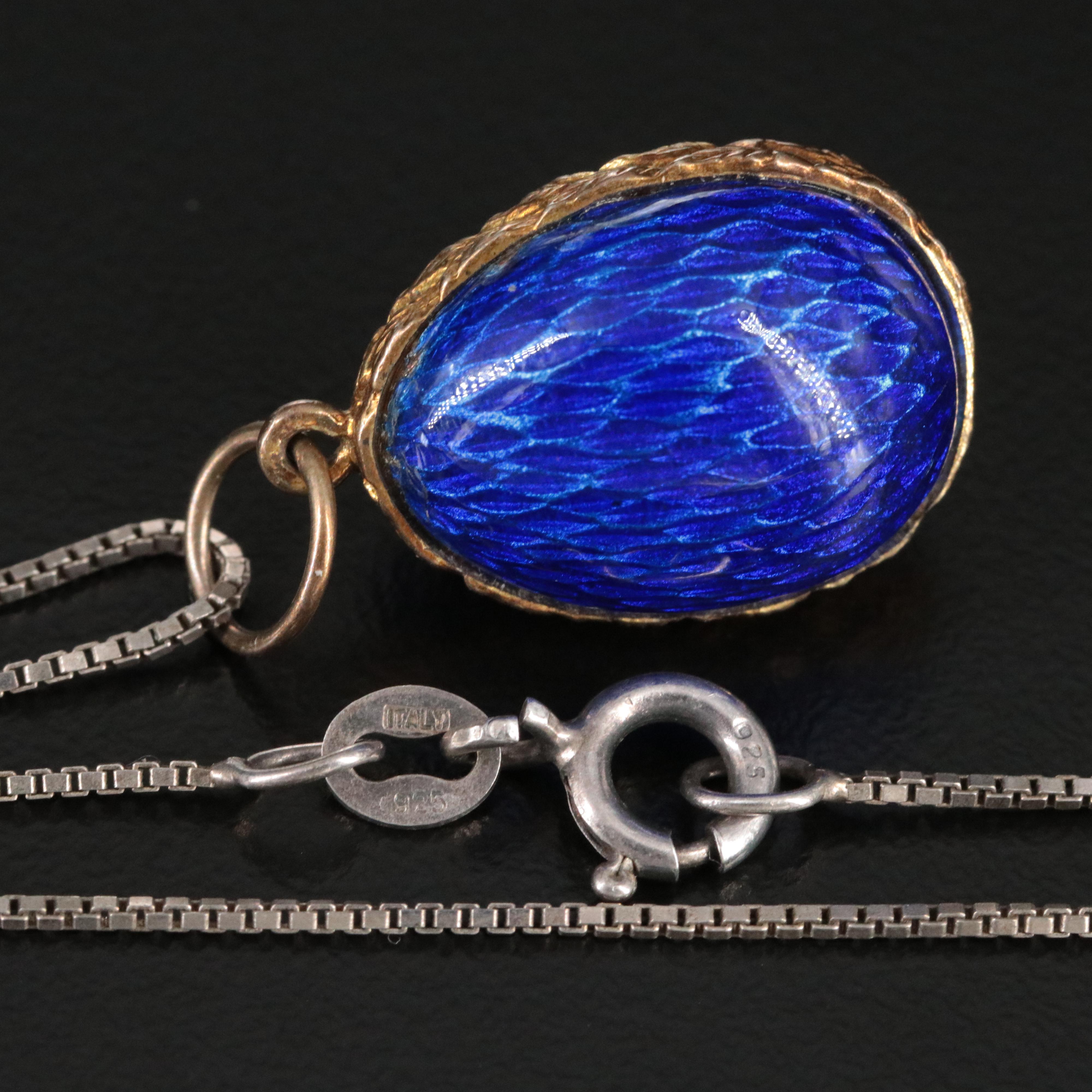 Enamel and Foilback Pendant Necklace