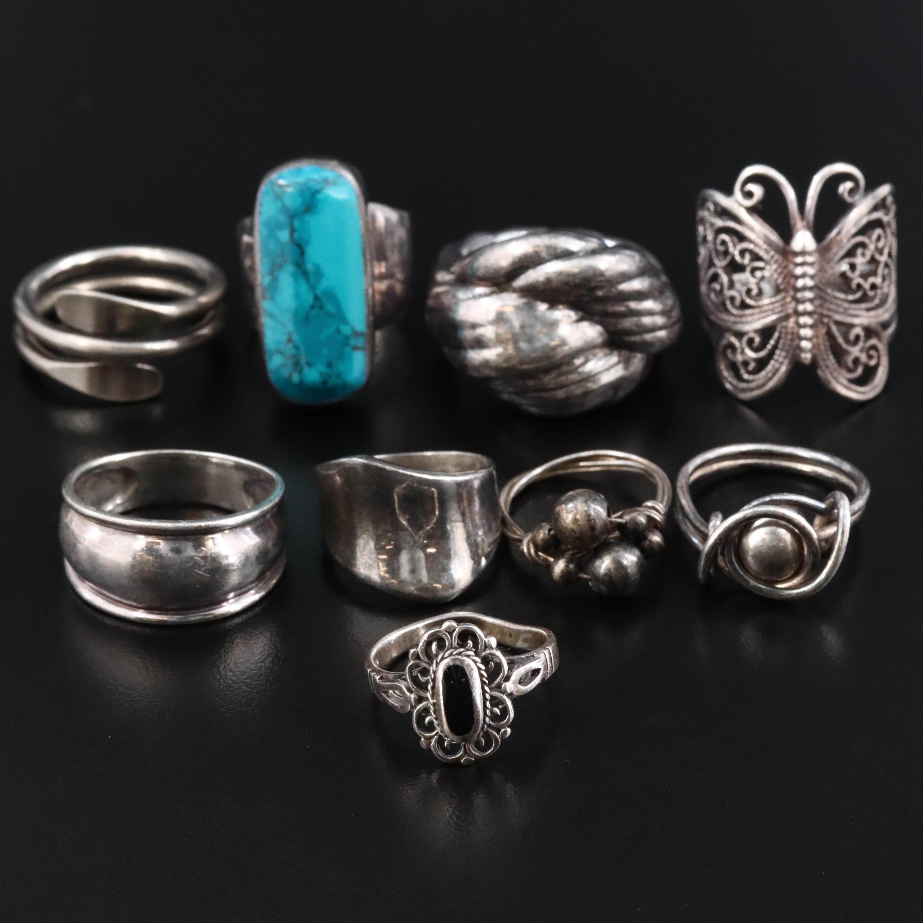 Sterling, Faux Turquoise and Faux Black Onyx Featured in Ring Collection