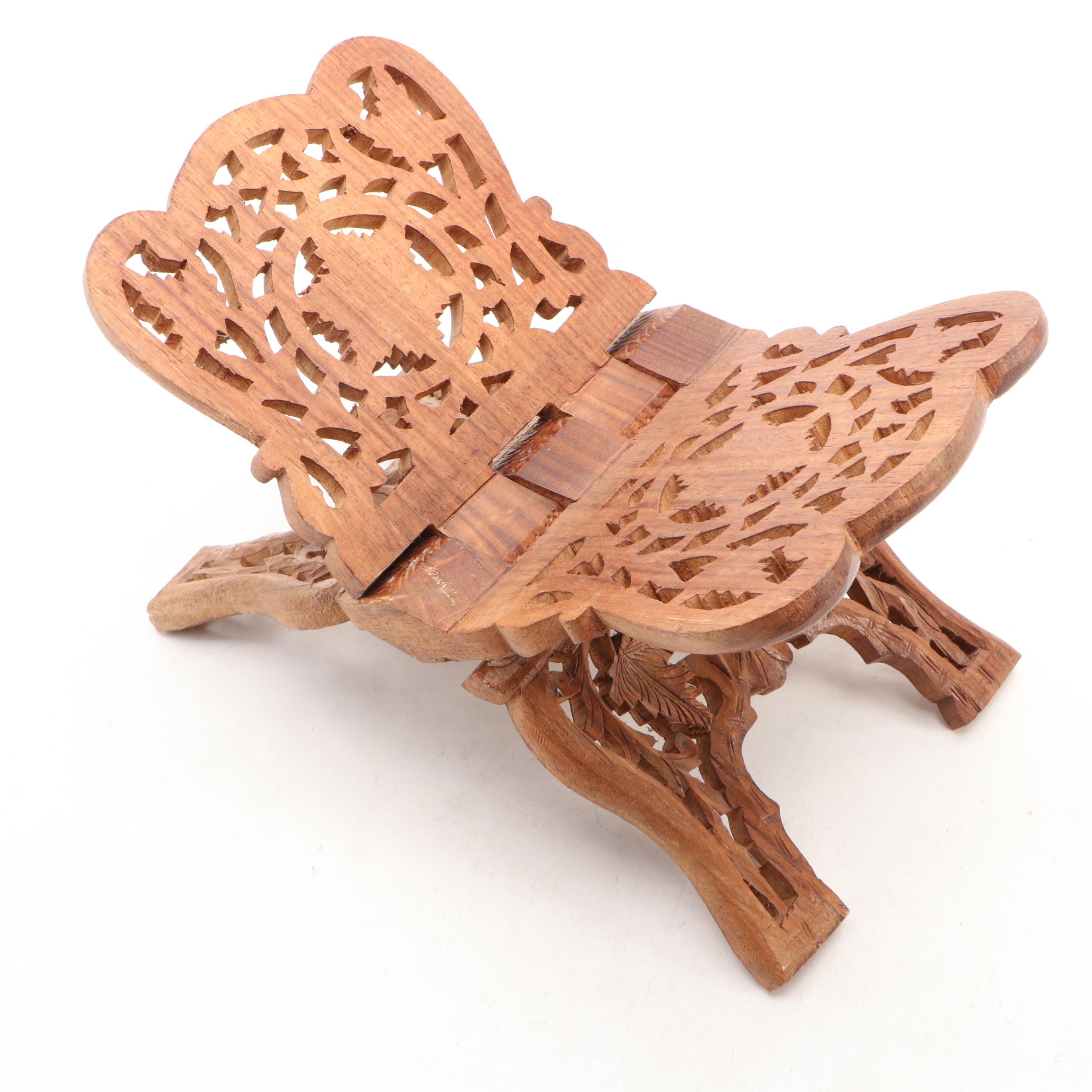 Carved Wood Book Holder and Bone Inlay Elephant Dish with Other Wood  Décor