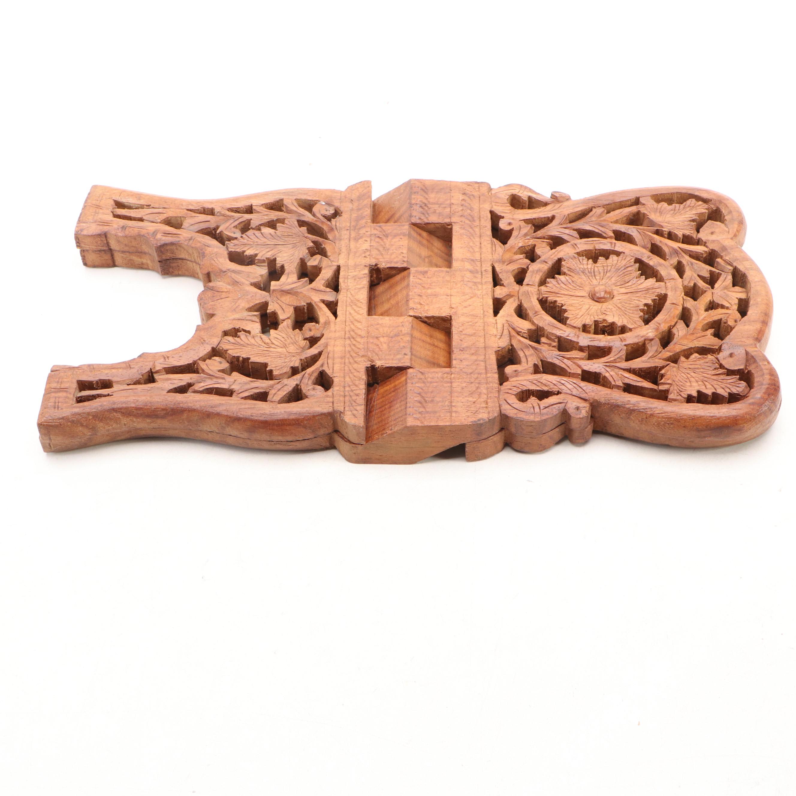 Carved Wood Book Holder and Bone Inlay Elephant Dish with Other Wood  Décor