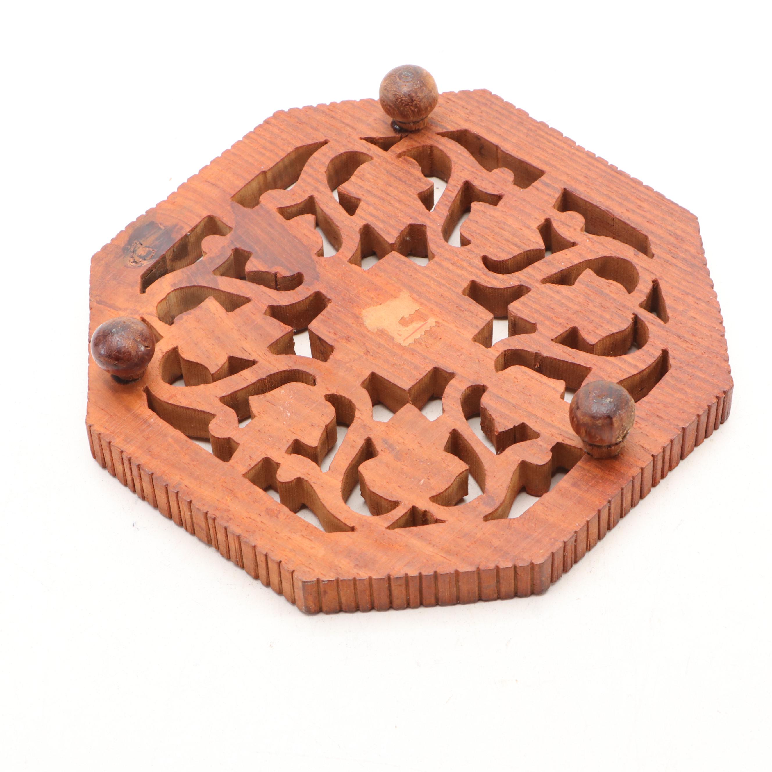 Carved Wood Book Holder and Bone Inlay Elephant Dish with Other Wood  Décor