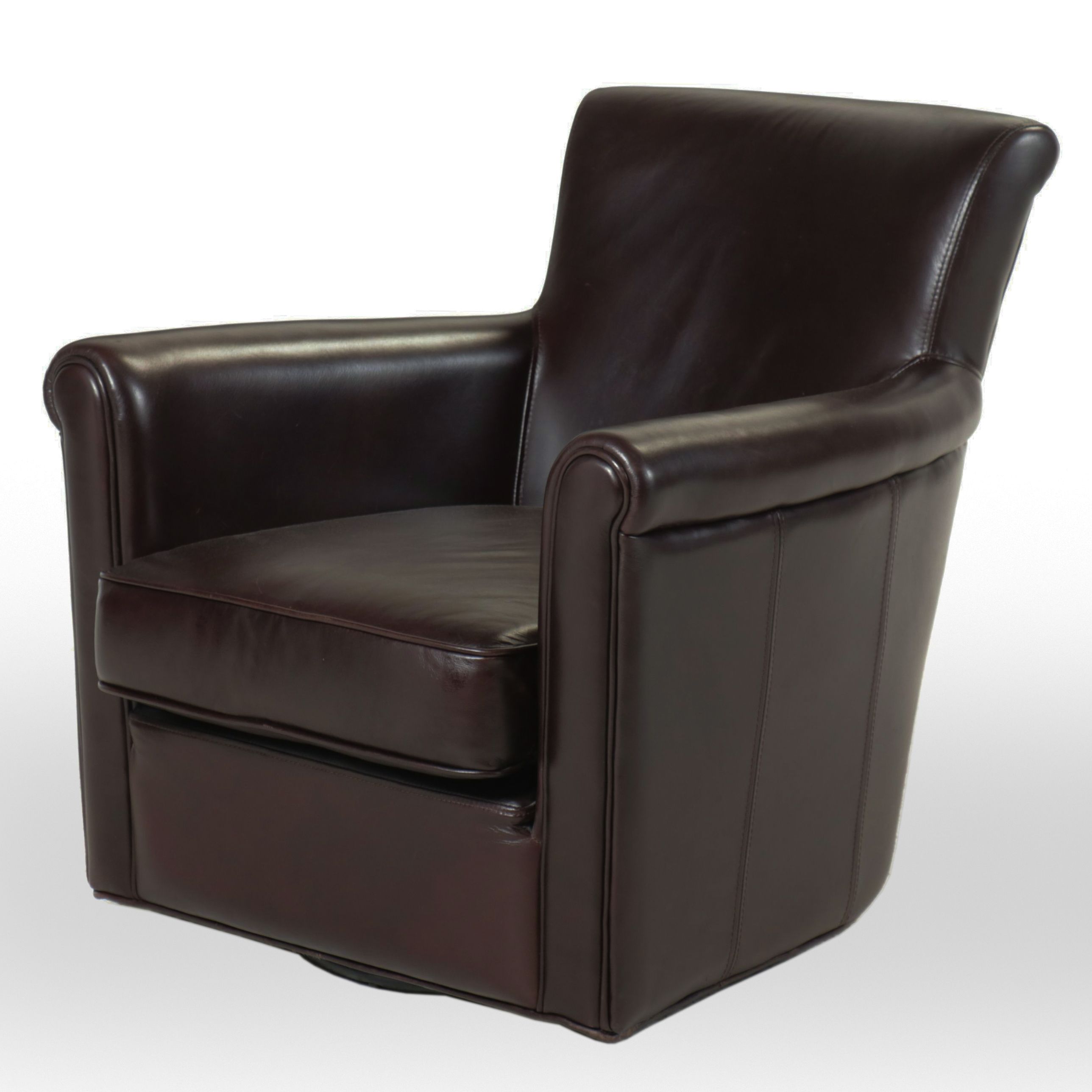 Pottery Barn Irving Roll-Arm Leather Swivel Armchair
