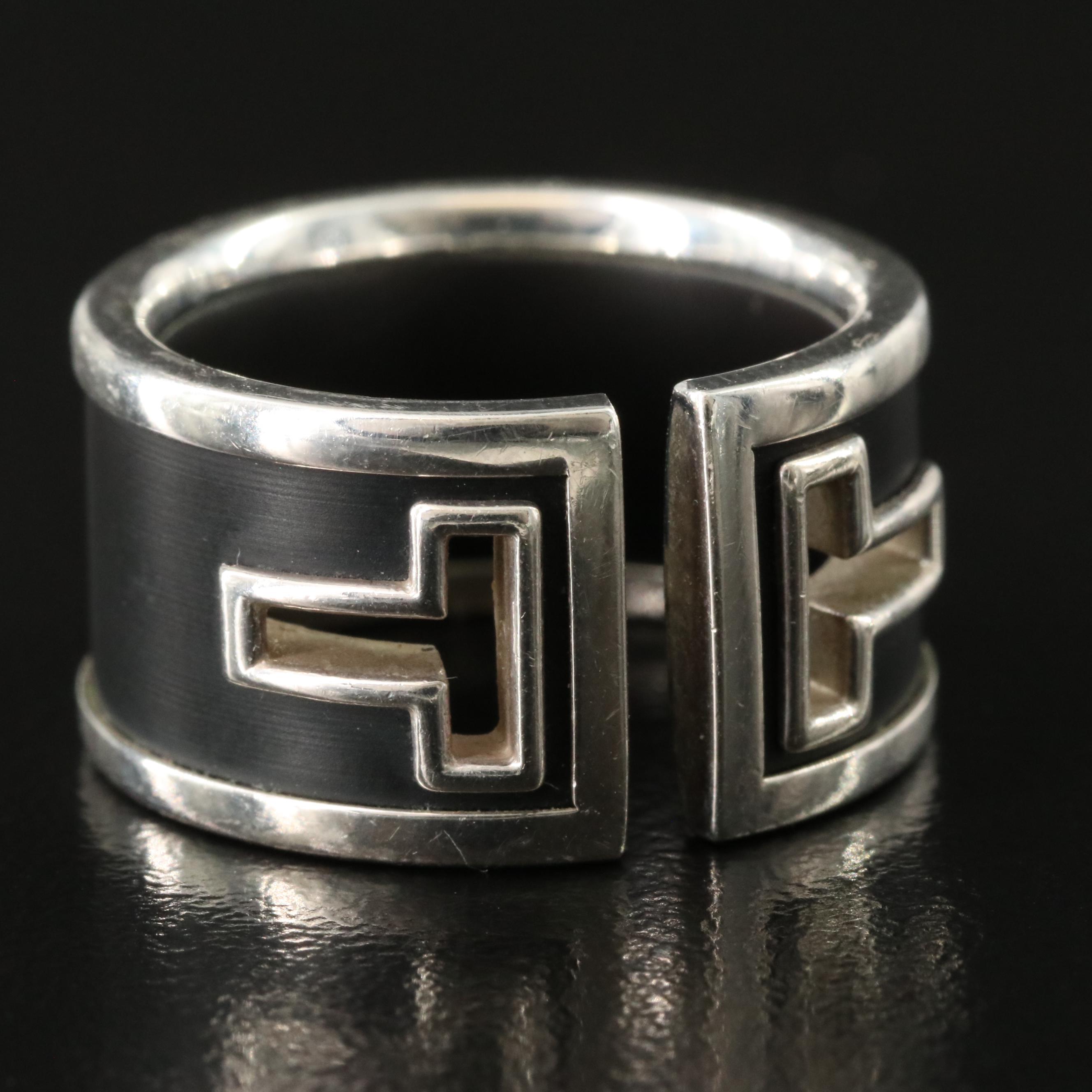 Tiffany & Co. Sterling T Cutout Black Ceramic Ring