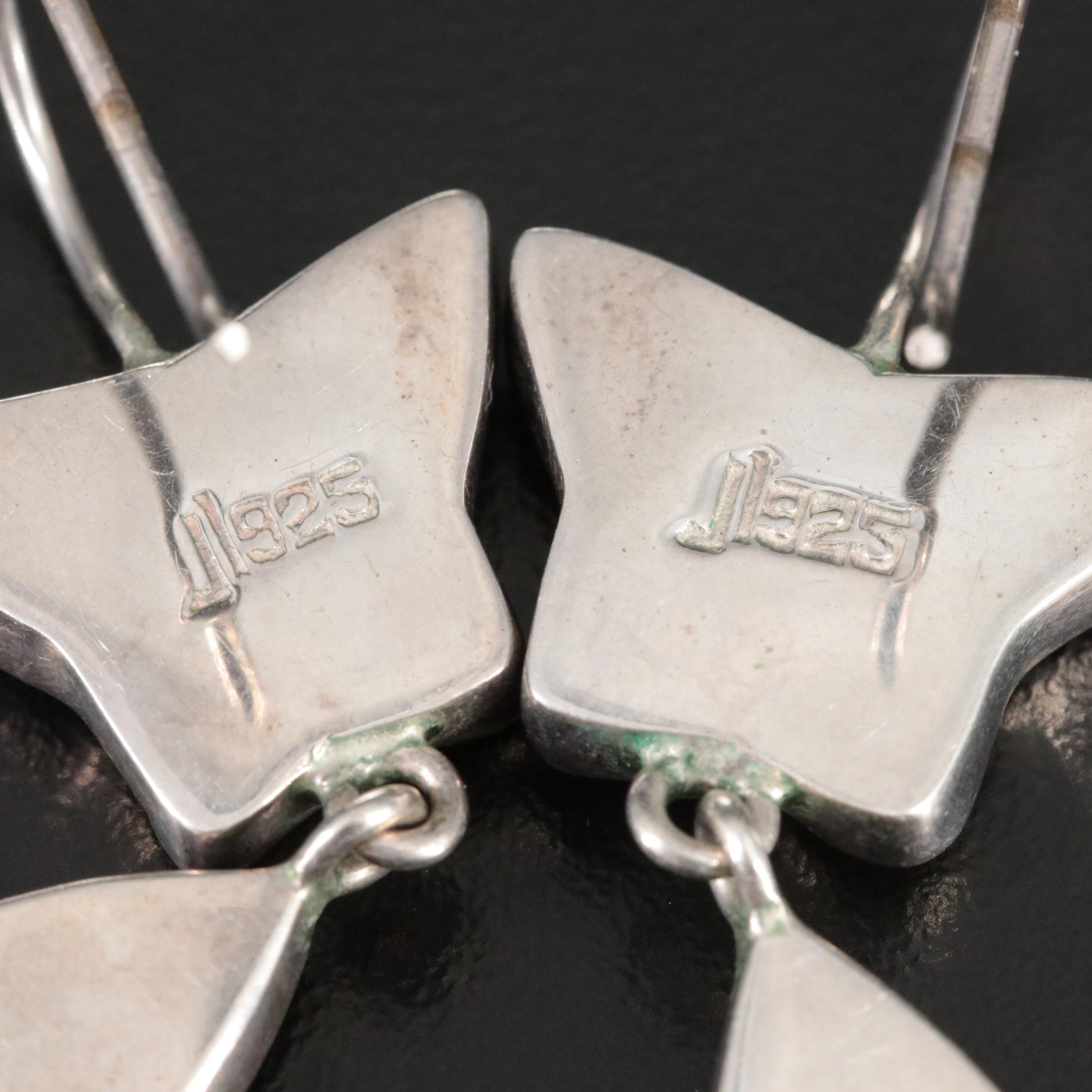 Sterling Enamel and Faux Cinnabar Butterfly Drop Earrings