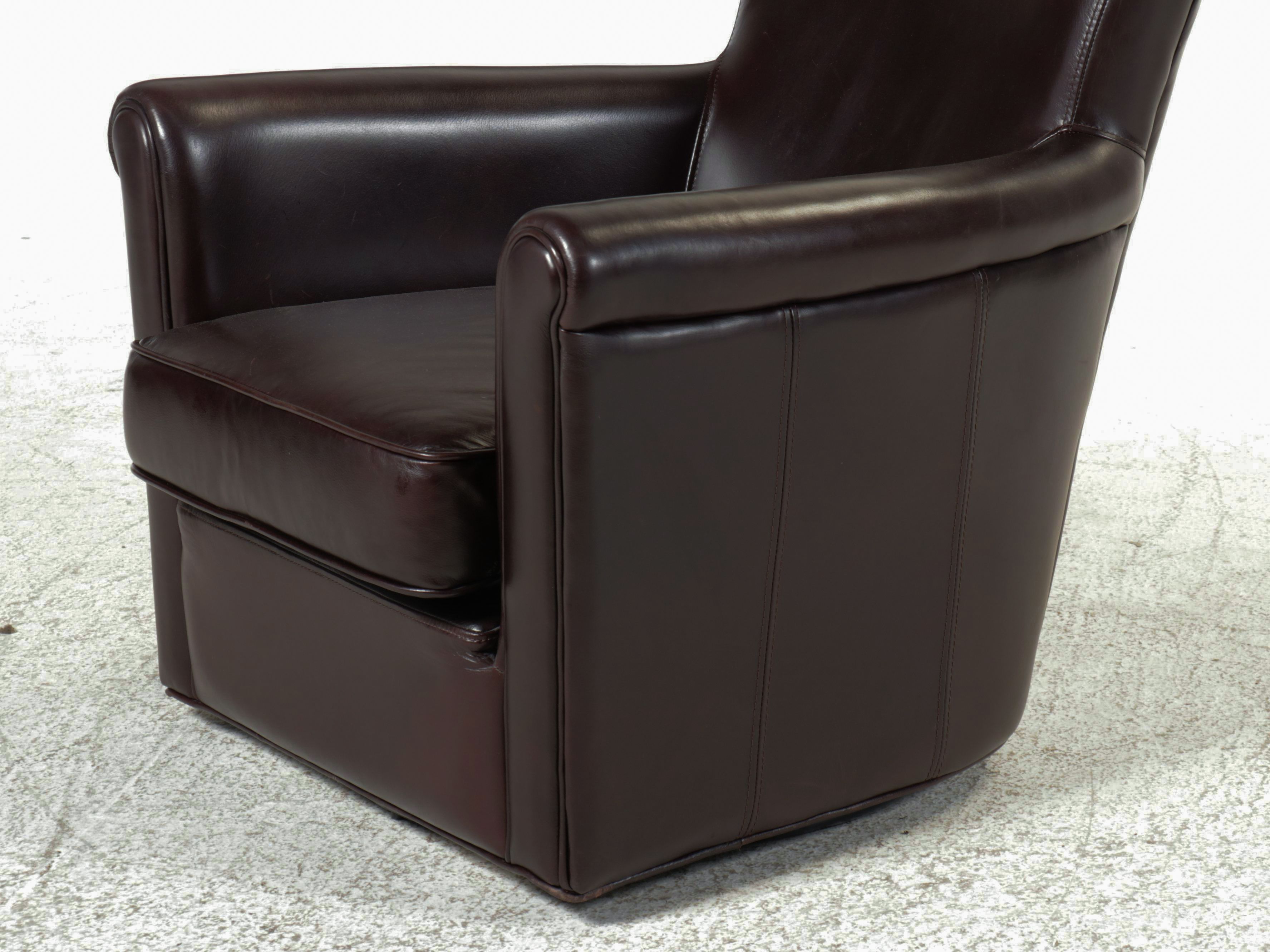 Pottery Barn Irving Roll-Arm Leather Swivel Armchair