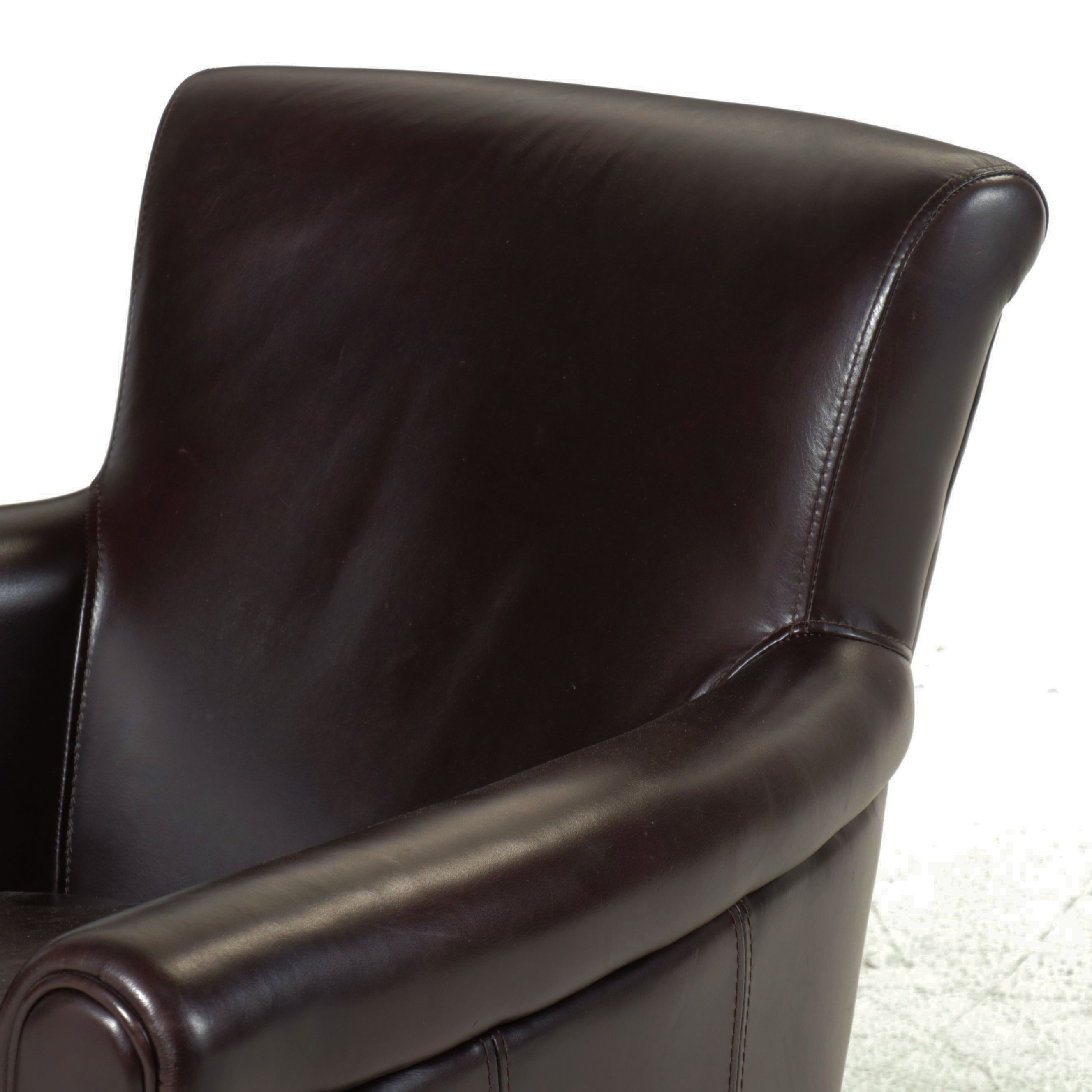 Pottery Barn Irving Roll-Arm Leather Swivel Armchair