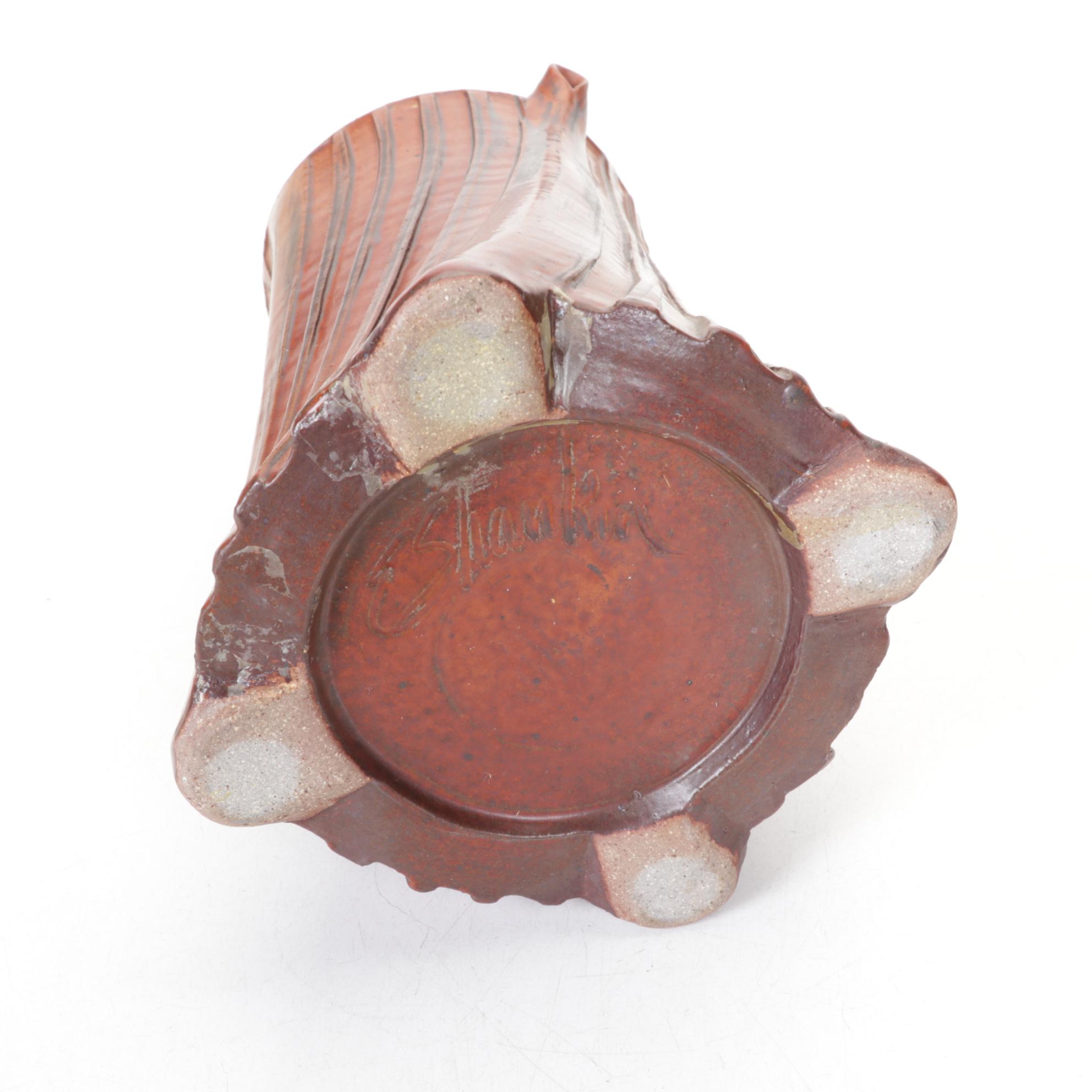 Ellen Shankin Hand-Thrown Pottery Vase and Box with Pottery Bowl