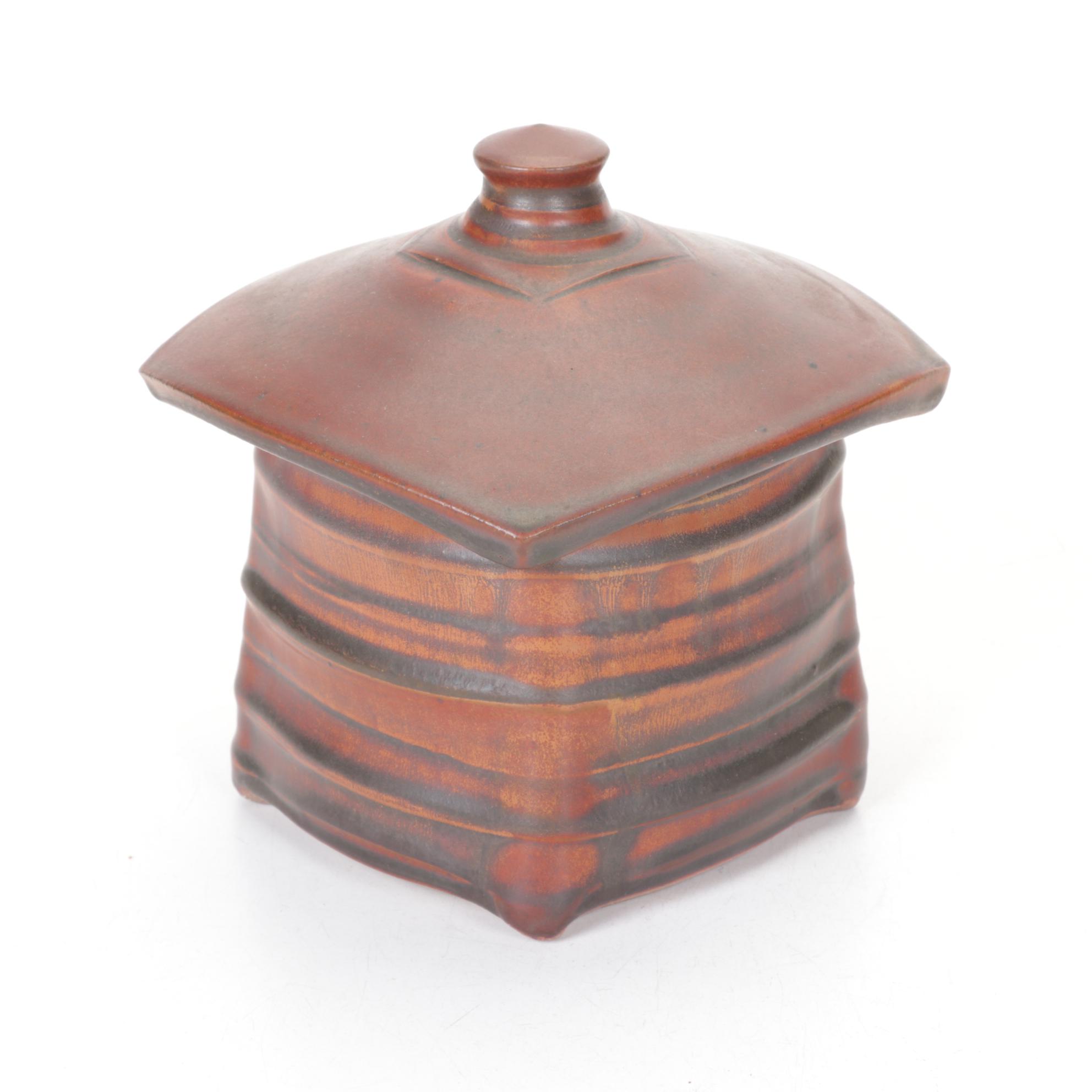 Ellen Shankin Hand-Thrown Pottery Vase and Box with Pottery Bowl