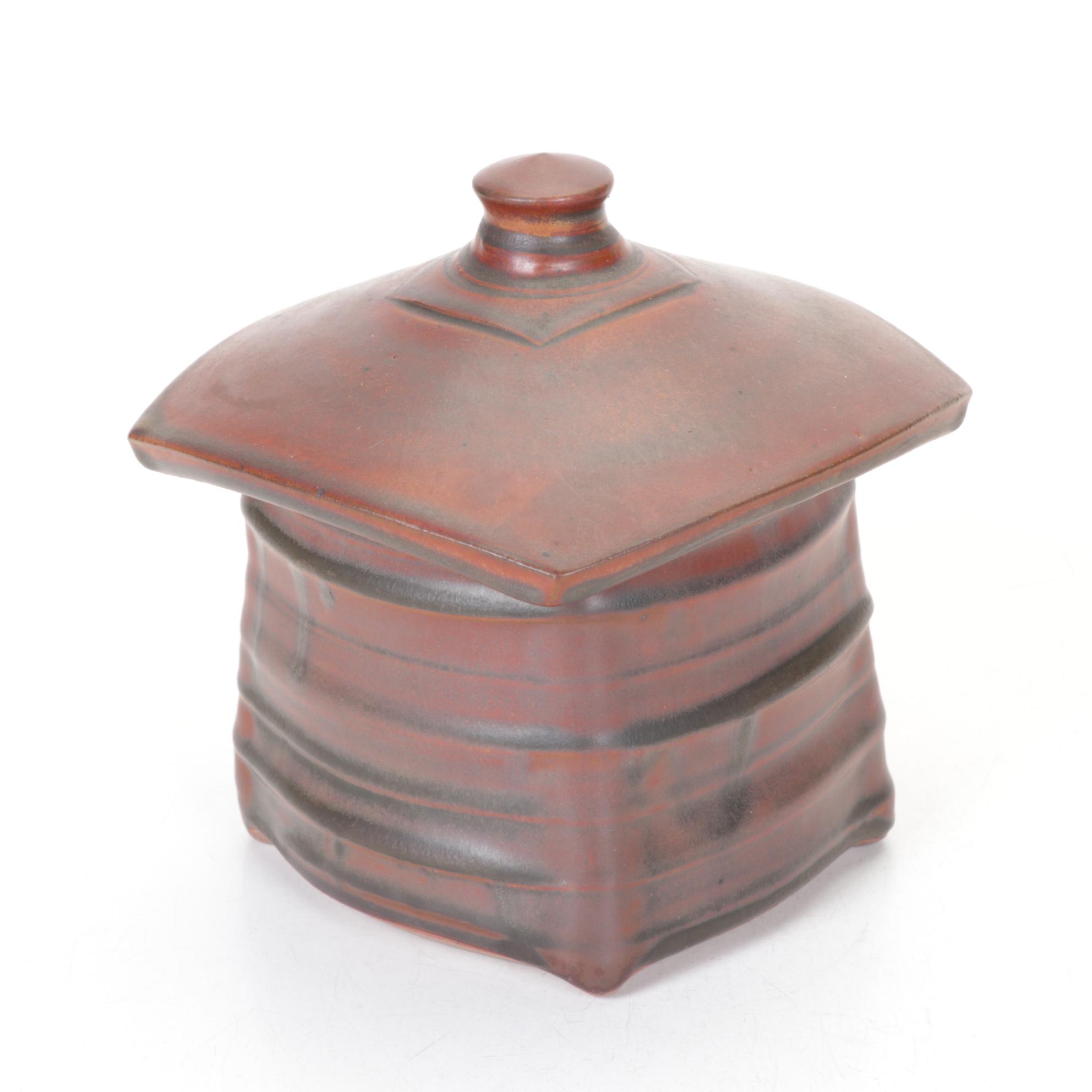 Ellen Shankin Hand-Thrown Pottery Vase and Box with Pottery Bowl