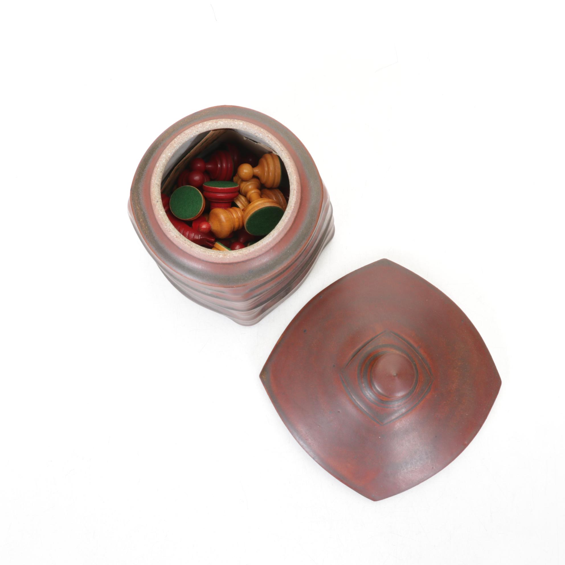 Ellen Shankin Hand-Thrown Pottery Vase and Box with Pottery Bowl