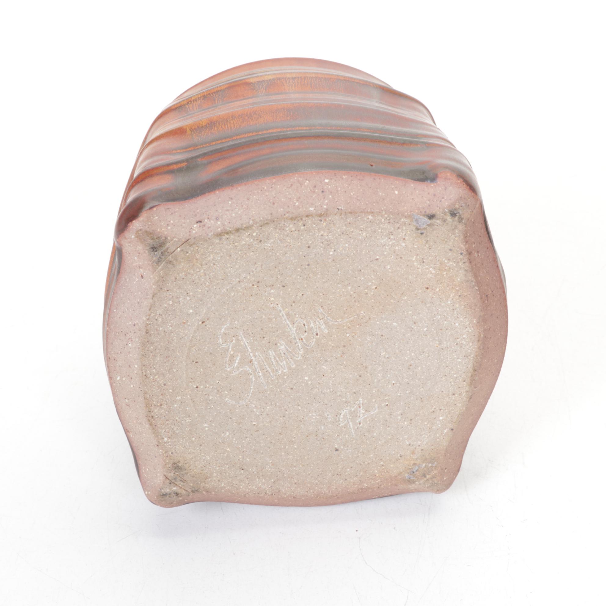 Ellen Shankin Hand-Thrown Pottery Vase and Box with Pottery Bowl