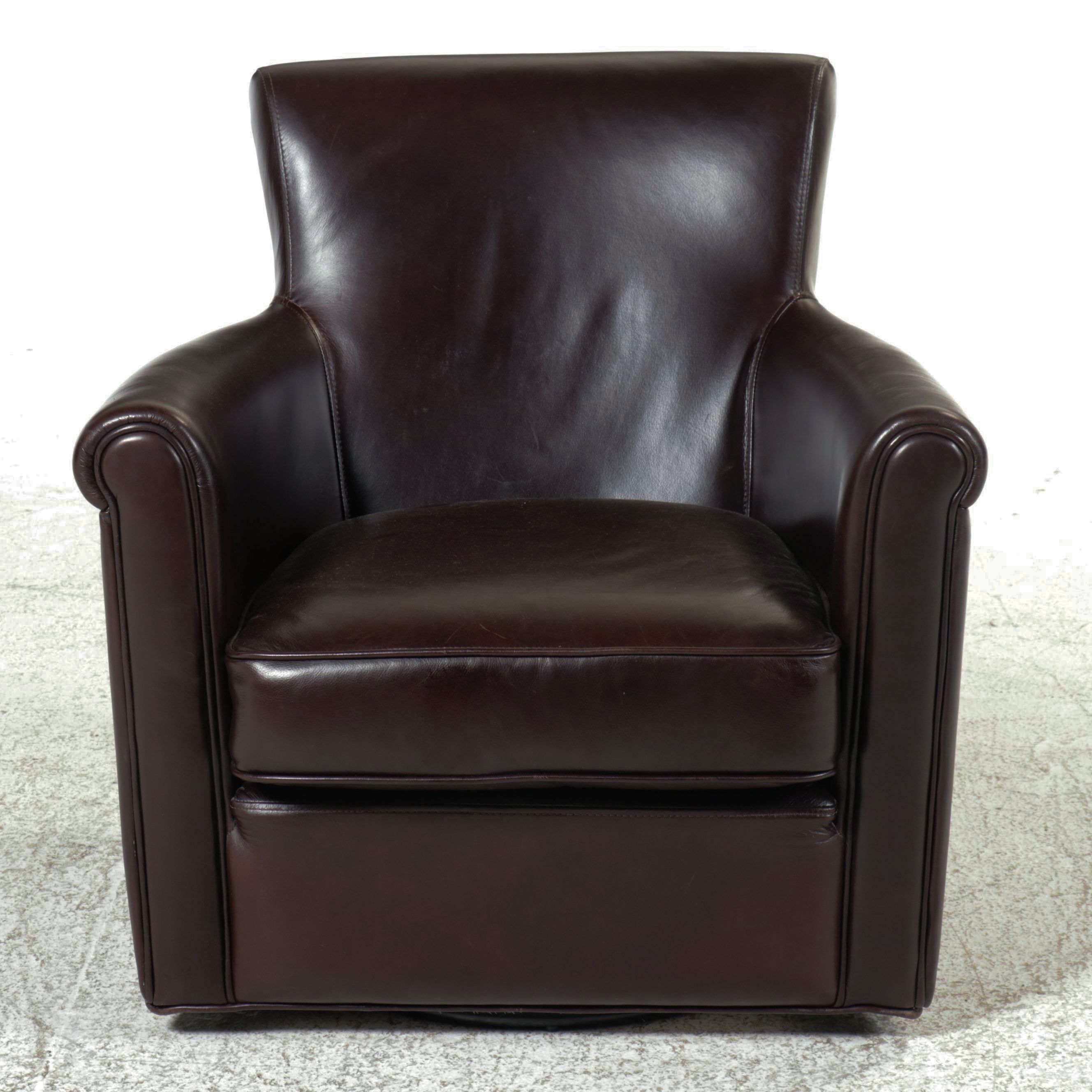 Pottery Barn Irving Roll-Arm Leather Swivel Armchair