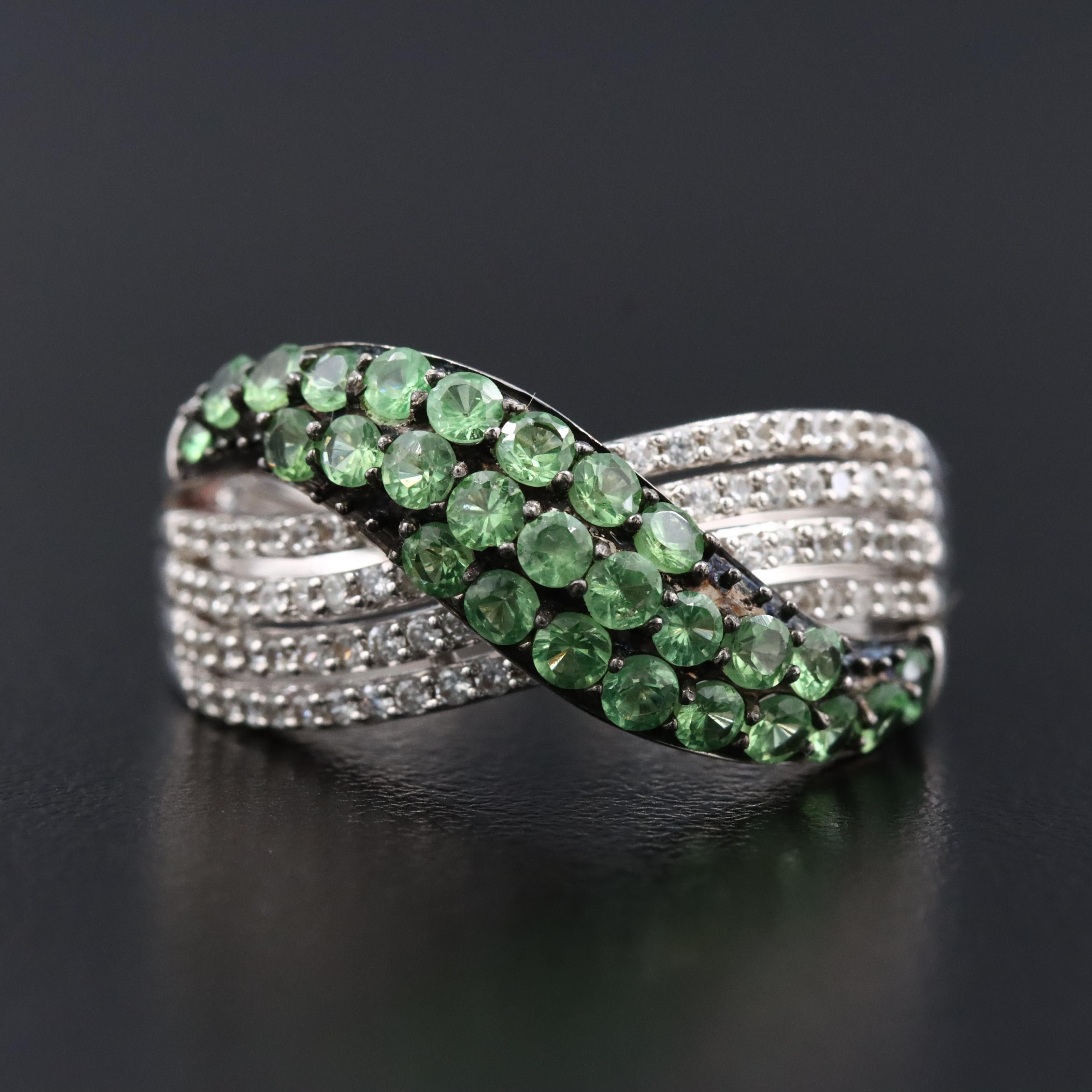 Sterling Tsavorite and White Sapphire Ring
