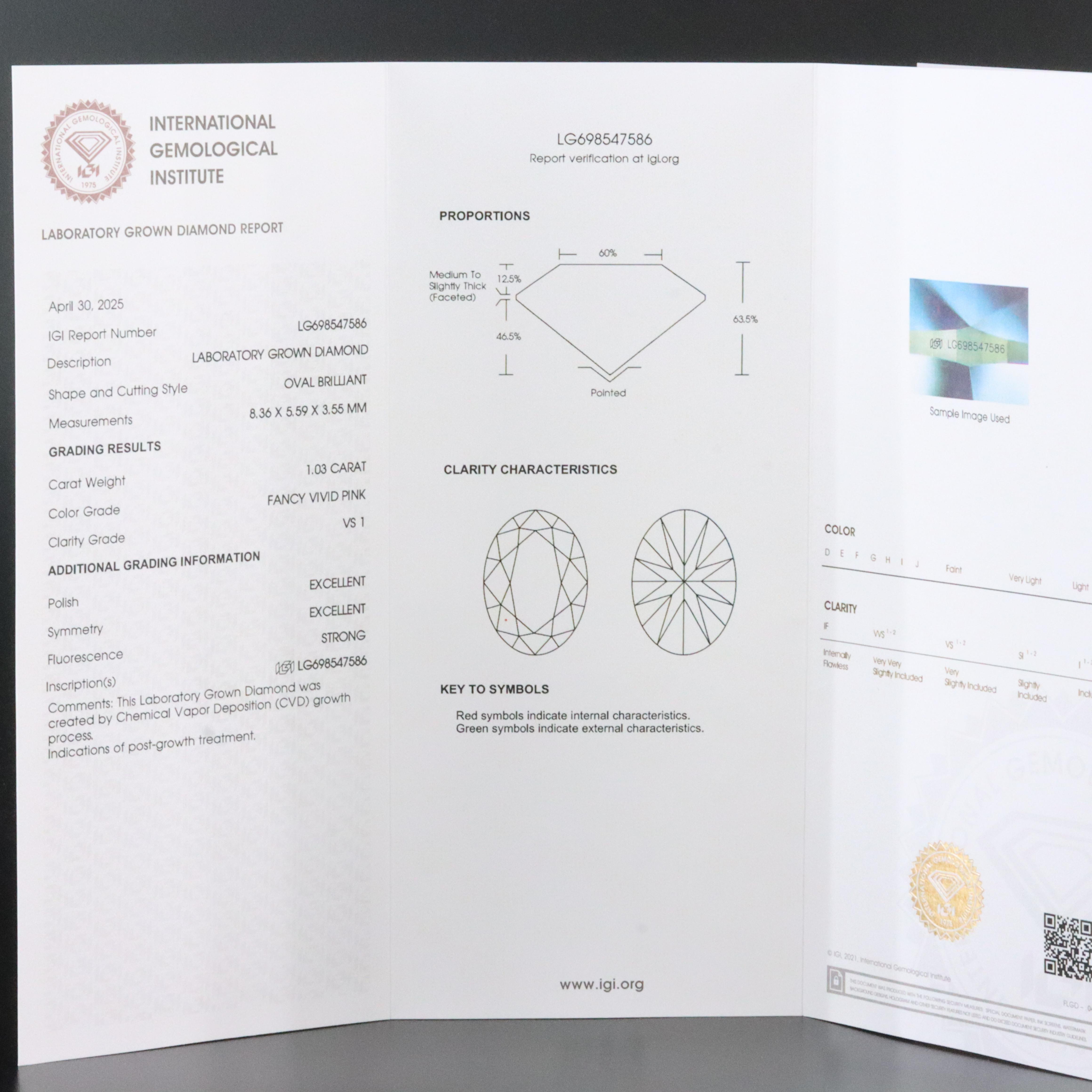 Loose 1.03 CT Lab Grown Diamond with IGI Report