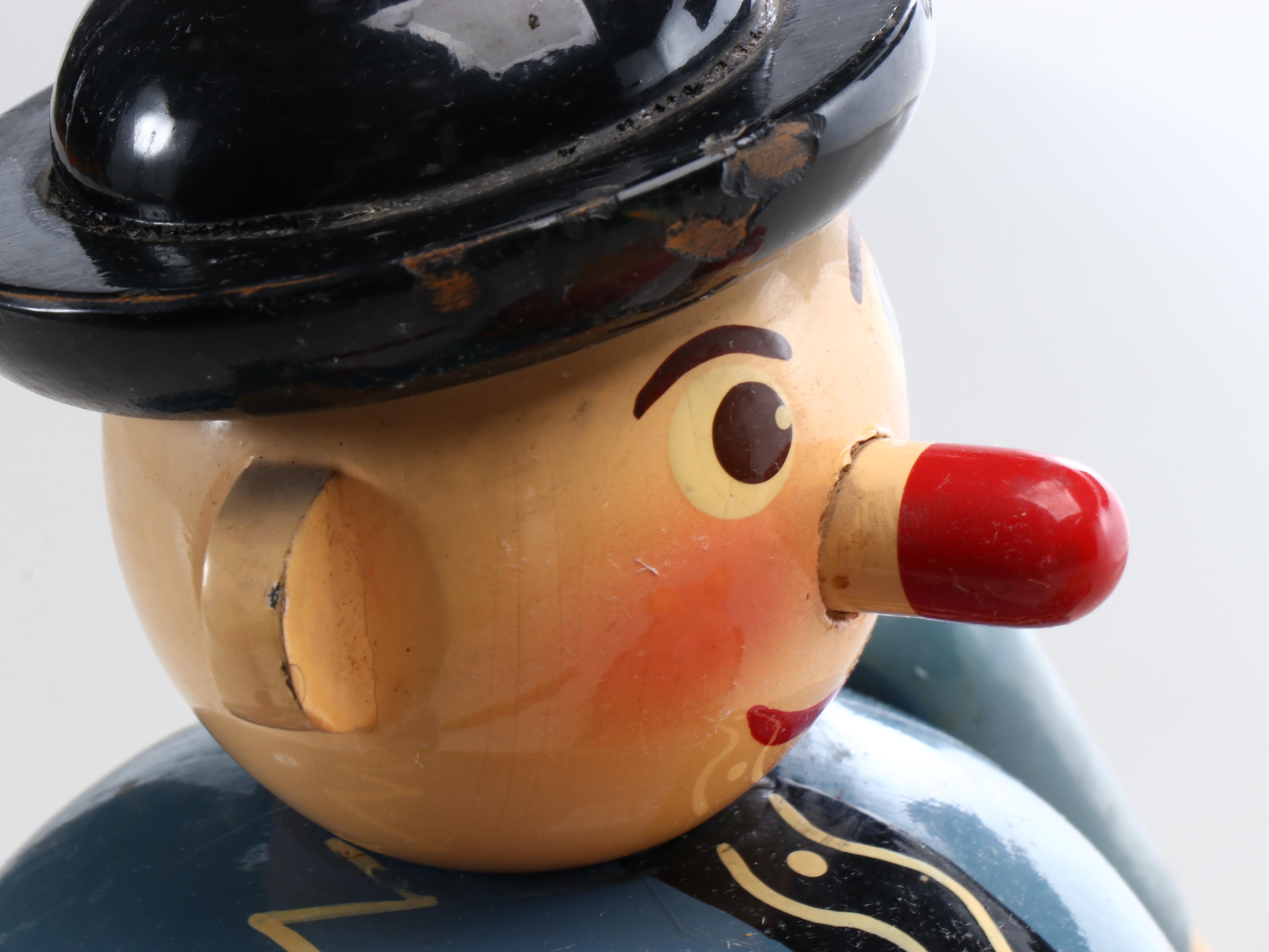 Vintage Wood Sailor and Pig Pull Toy