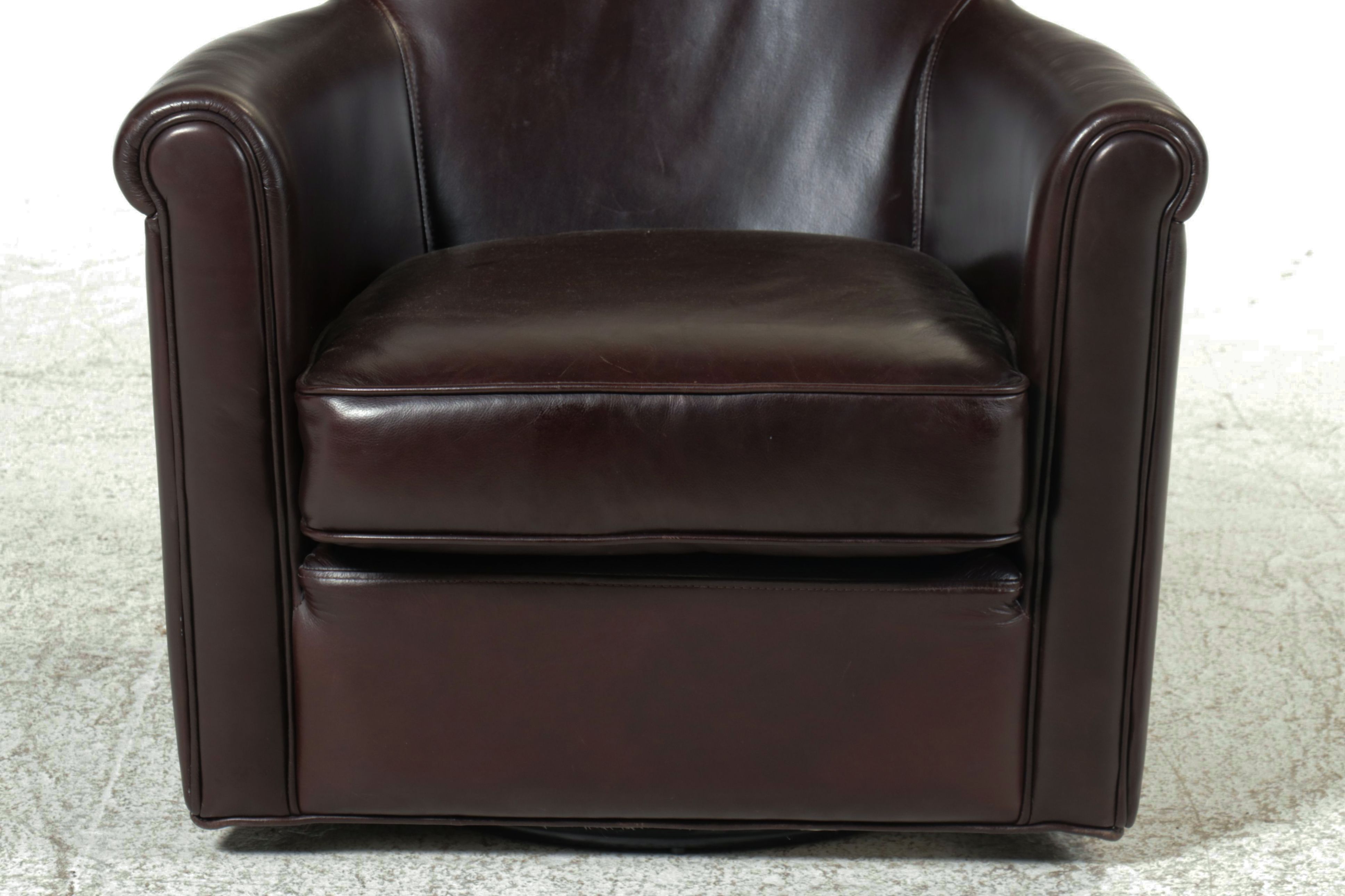 Pottery Barn Irving Roll-Arm Leather Swivel Armchair