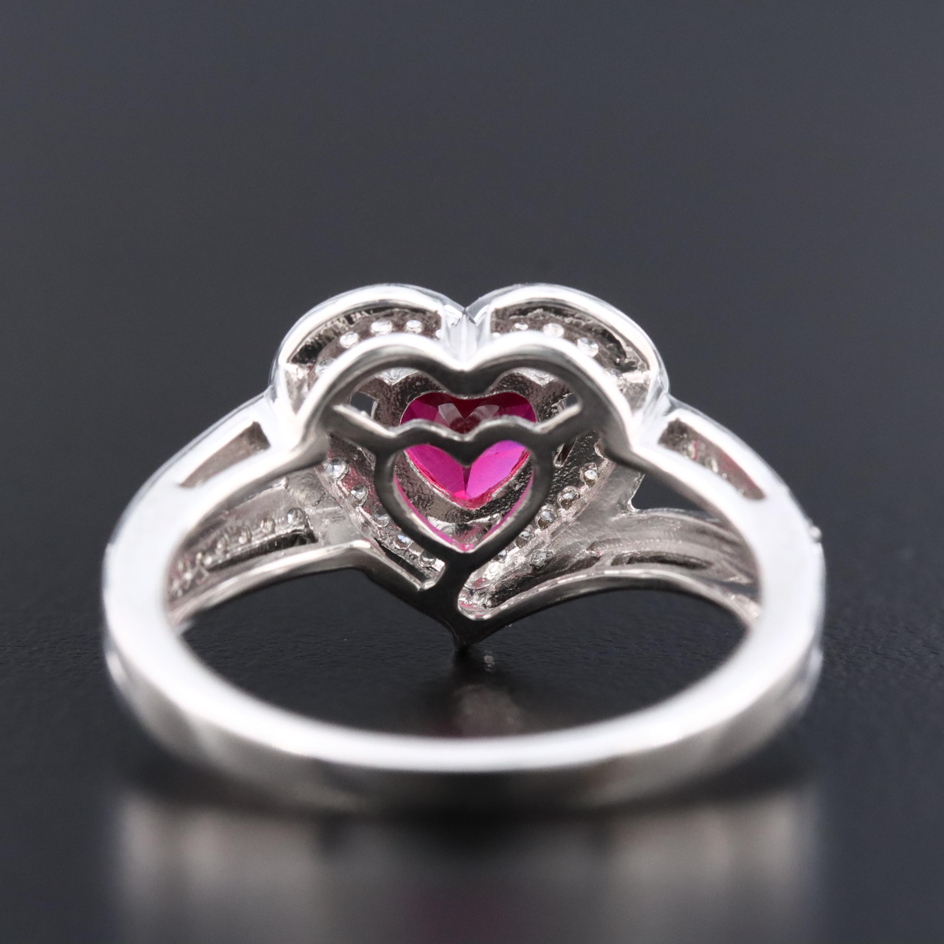 Sterling Ruby and White Sapphire Heart Ring