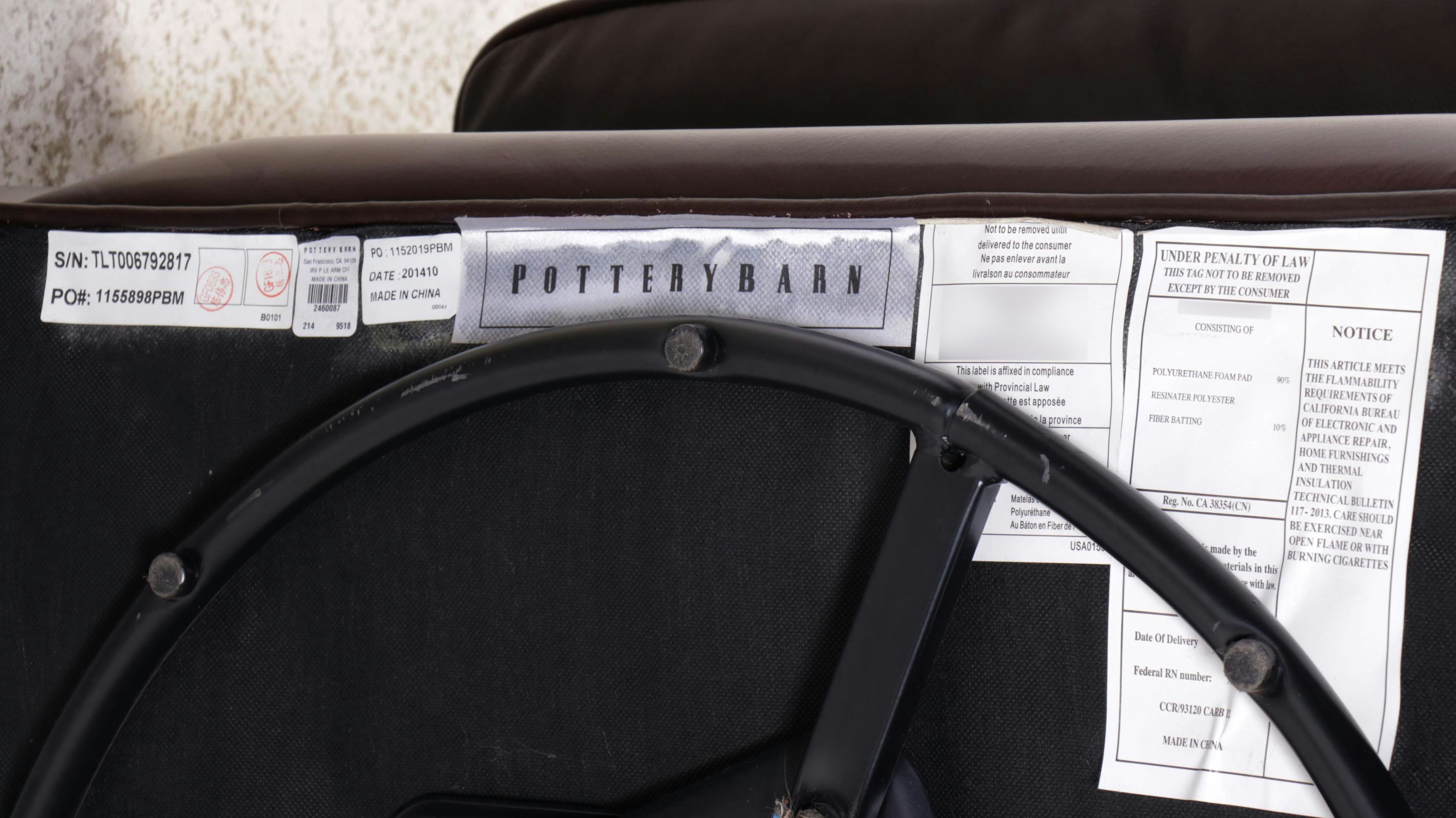 Pottery Barn Irving Roll-Arm Leather Swivel Armchair