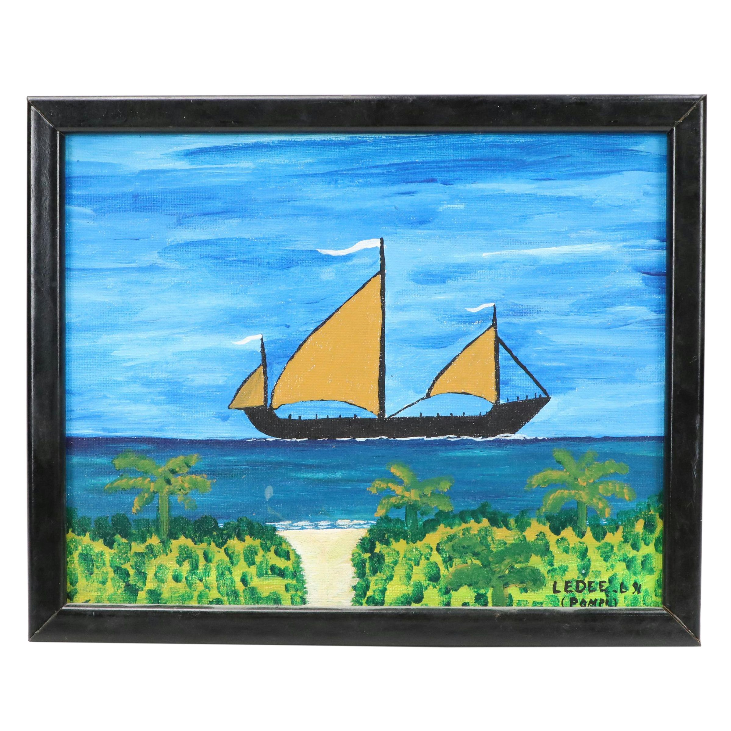 Lédée-Louis Pompi Maritime Acrylic Painting, Late 20th Century