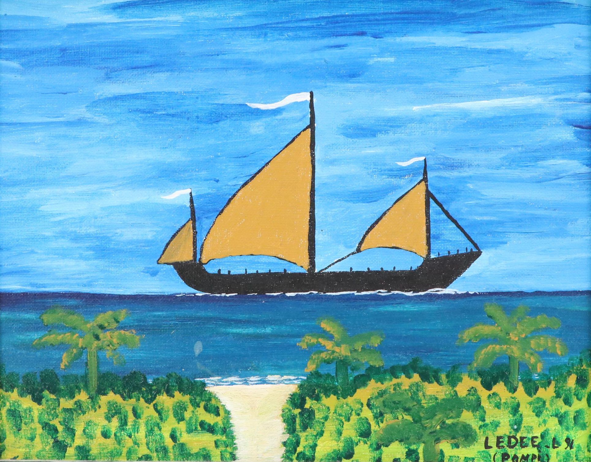 Lédée-Louis Pompi Maritime Acrylic Painting, Late 20th Century