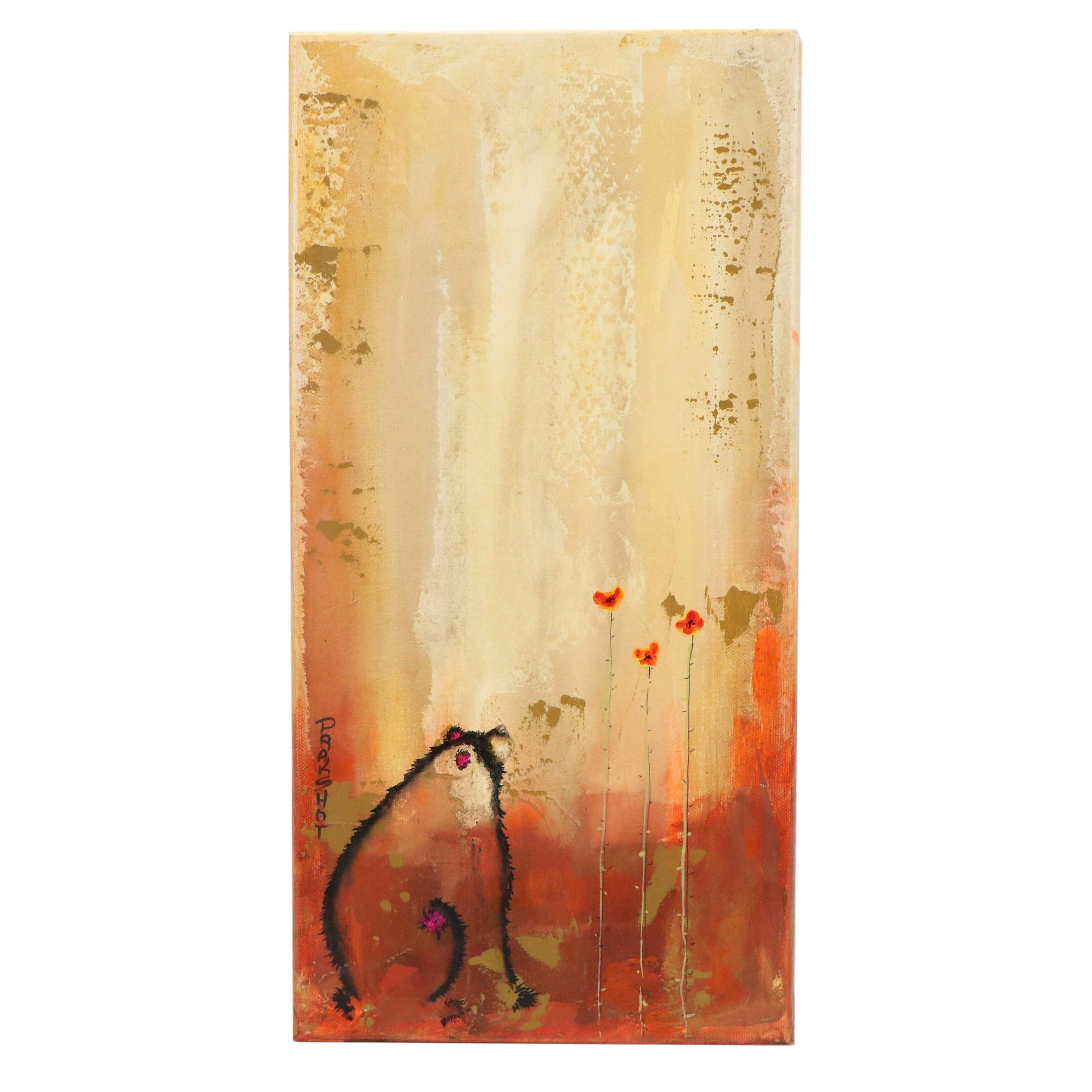 Stylized Acrylic Painting of a Bear "Parkshot," 21st Century